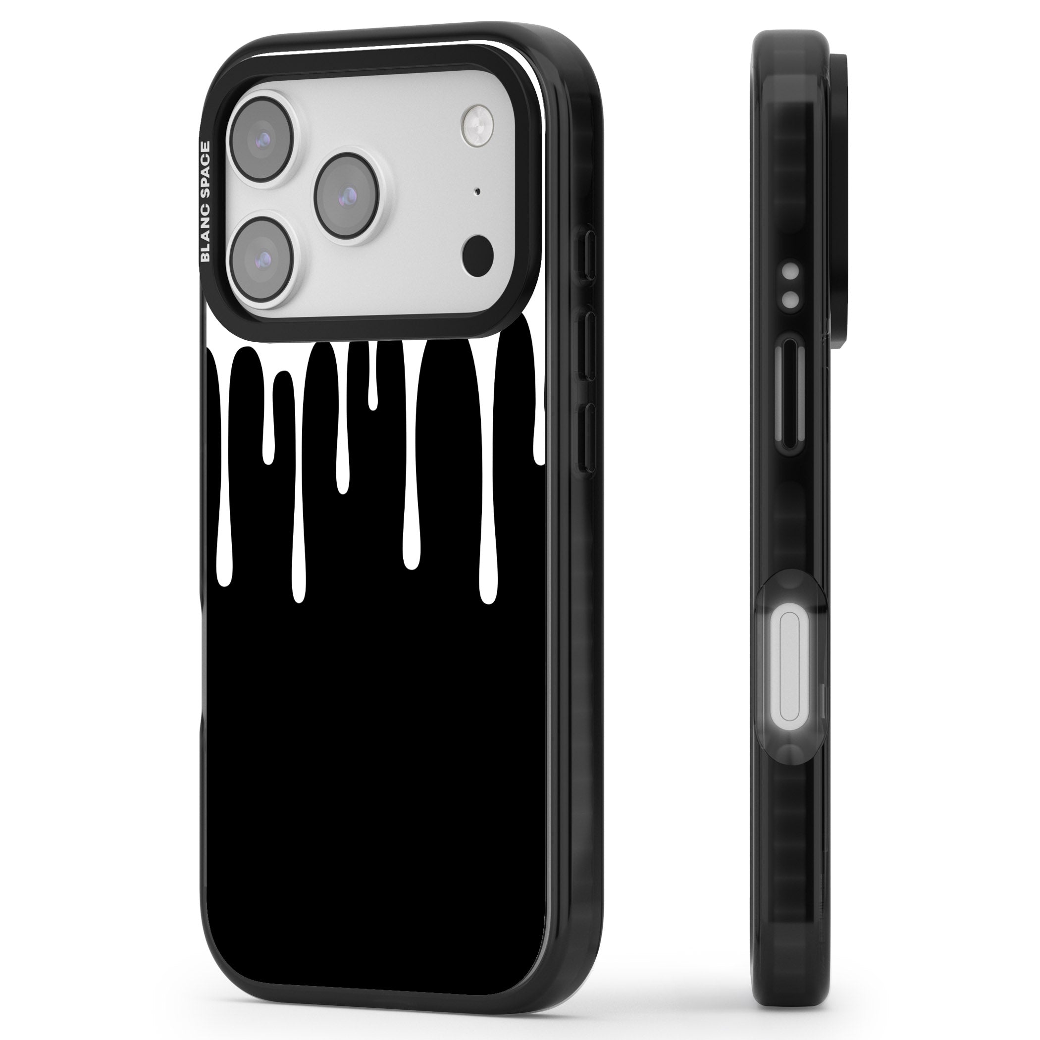 Melted Effect: White & Black iPhone 17 Pro Impact Black Phone Case Side Profile