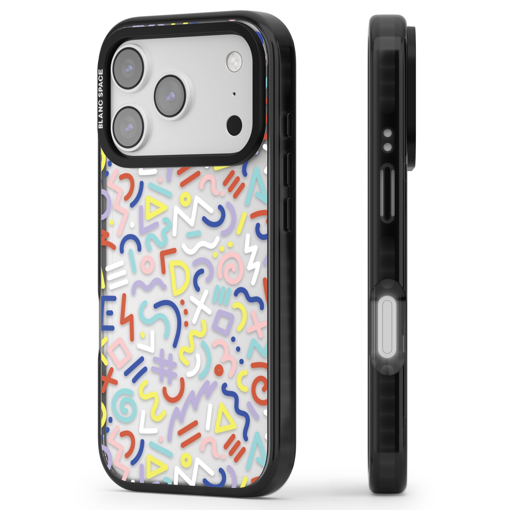 Colorful Retro Pattern iPhone 17 Pro Impact Black Phone Case Side Profile