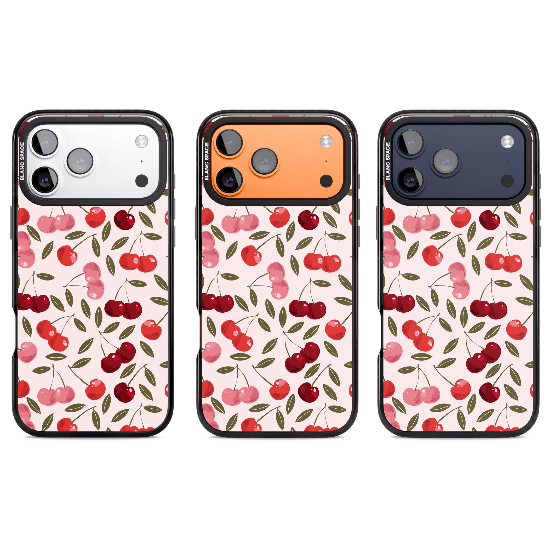 Fruity & Fun Patterns Cherries iPhone 17 Pro Impact Black Phone Case APT Impact Protection