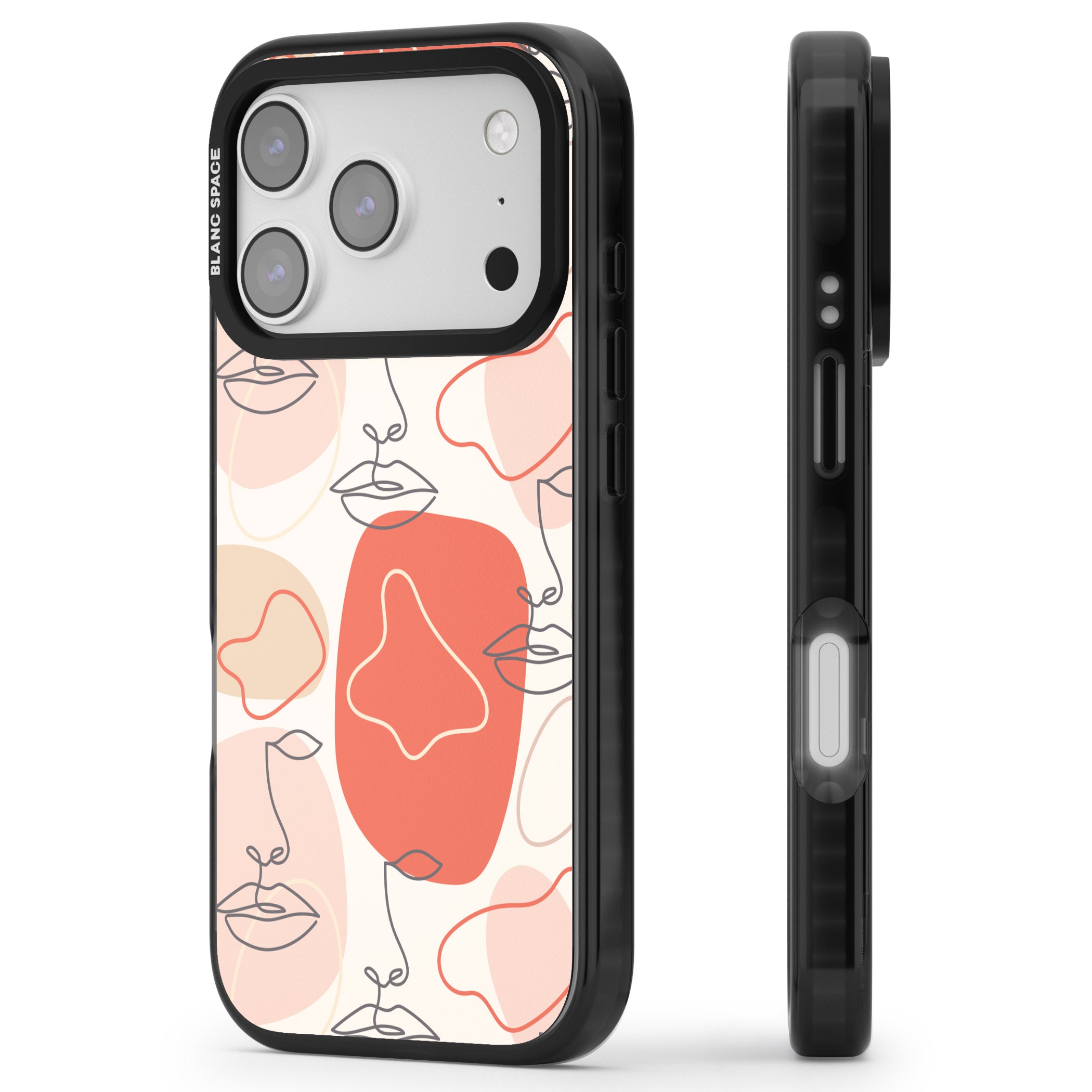 Abstract Face Line Art iPhone 17 Pro Impact Black Phone Case Side Profile