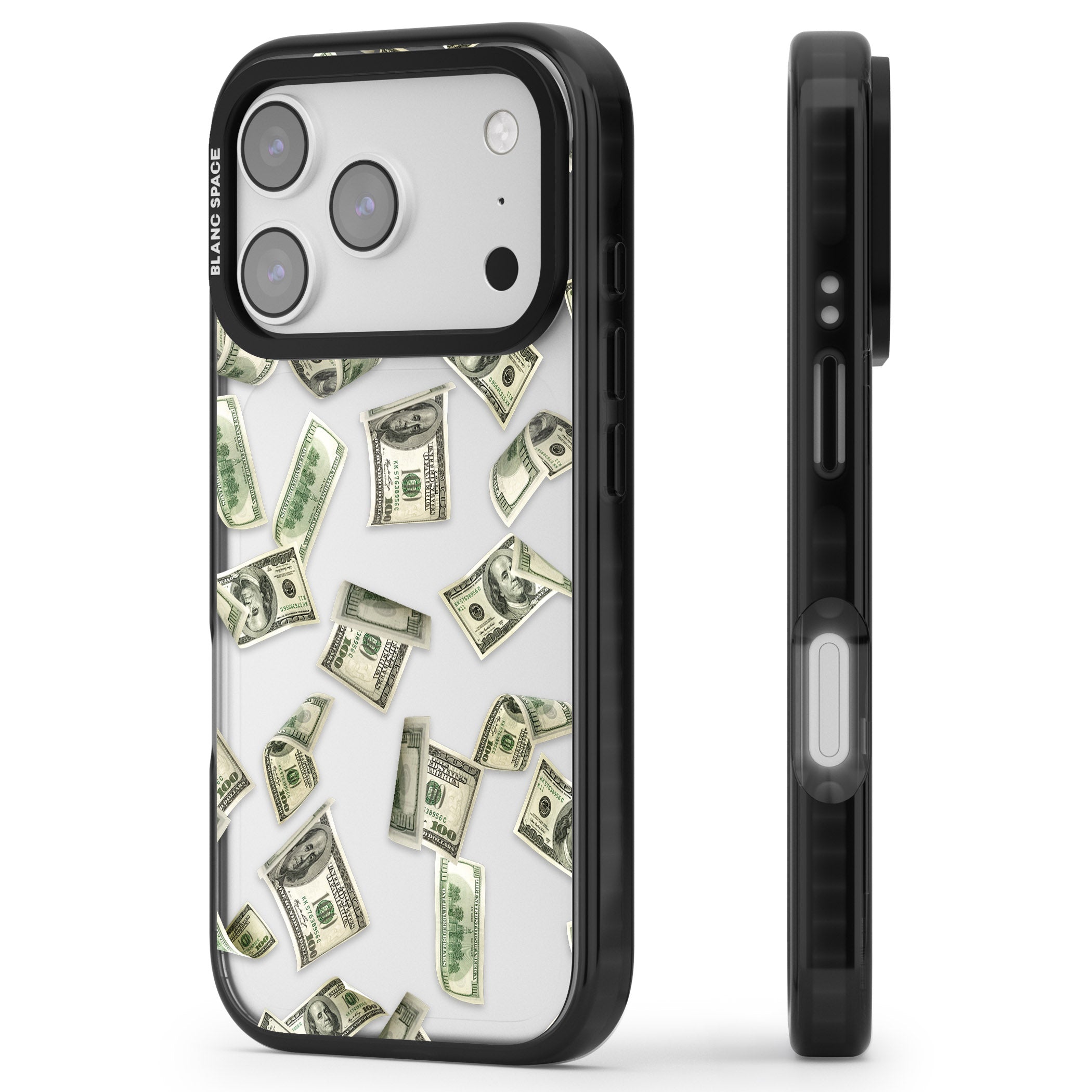 Falling Cash iPhone 17 Pro Impact Black Phone Case Side Profile