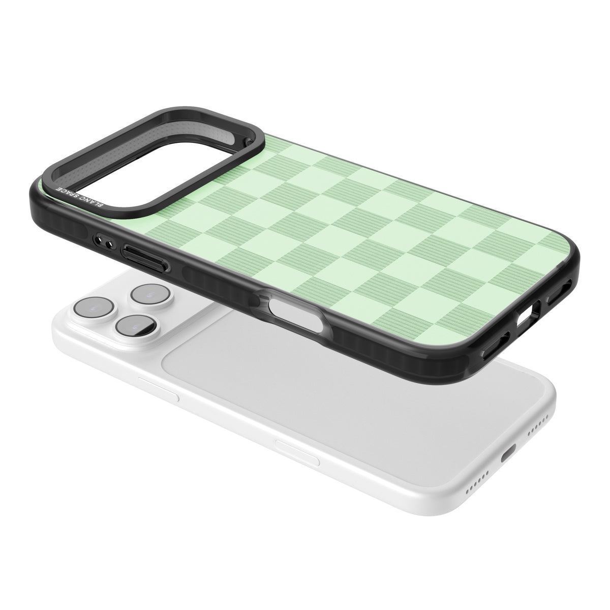 Seafoam Checkered iPhone 17 Pro Max Impact Black Phone Case angled