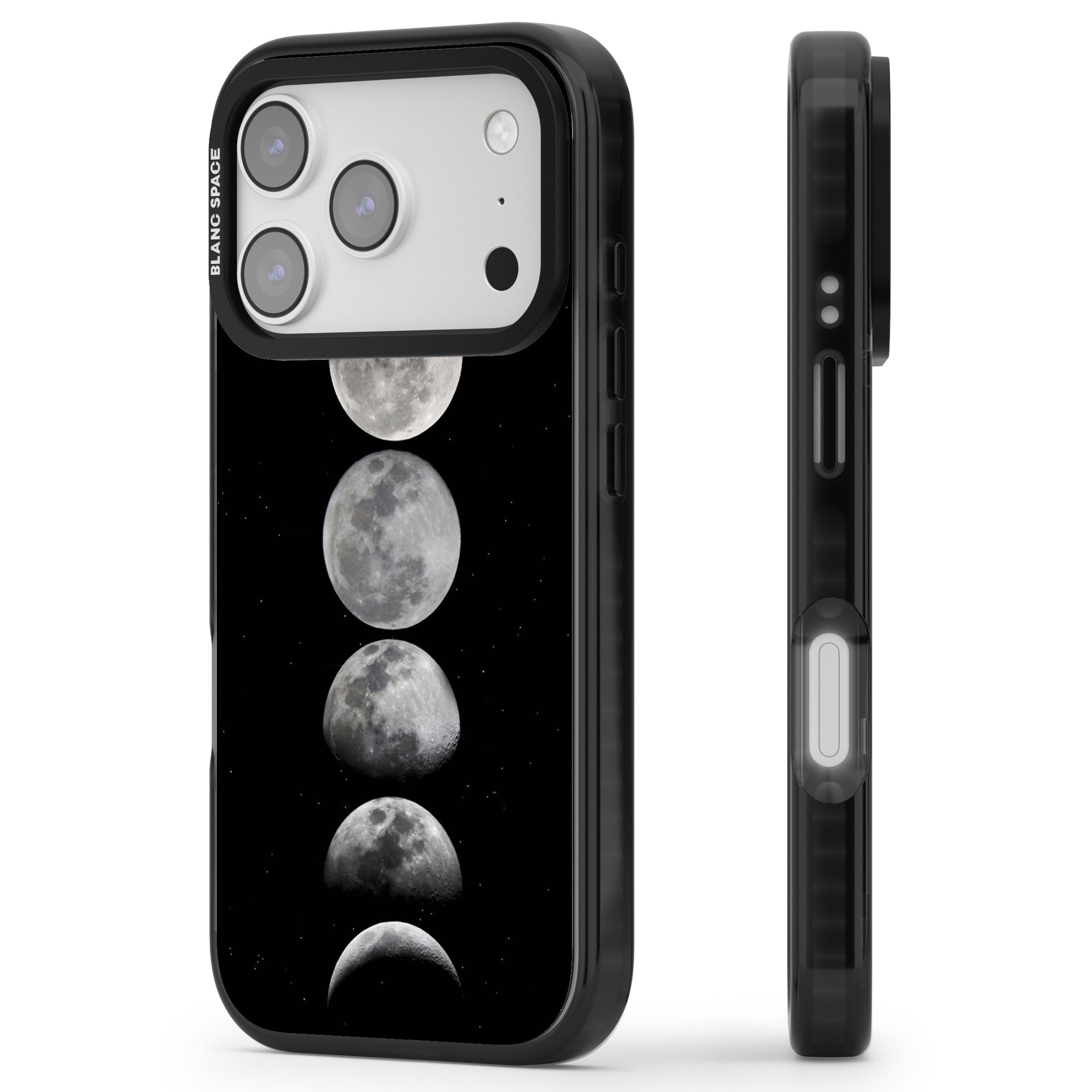 Phases Of The Moon iPhone 17 Pro Impact Black Phone Case Side Profile