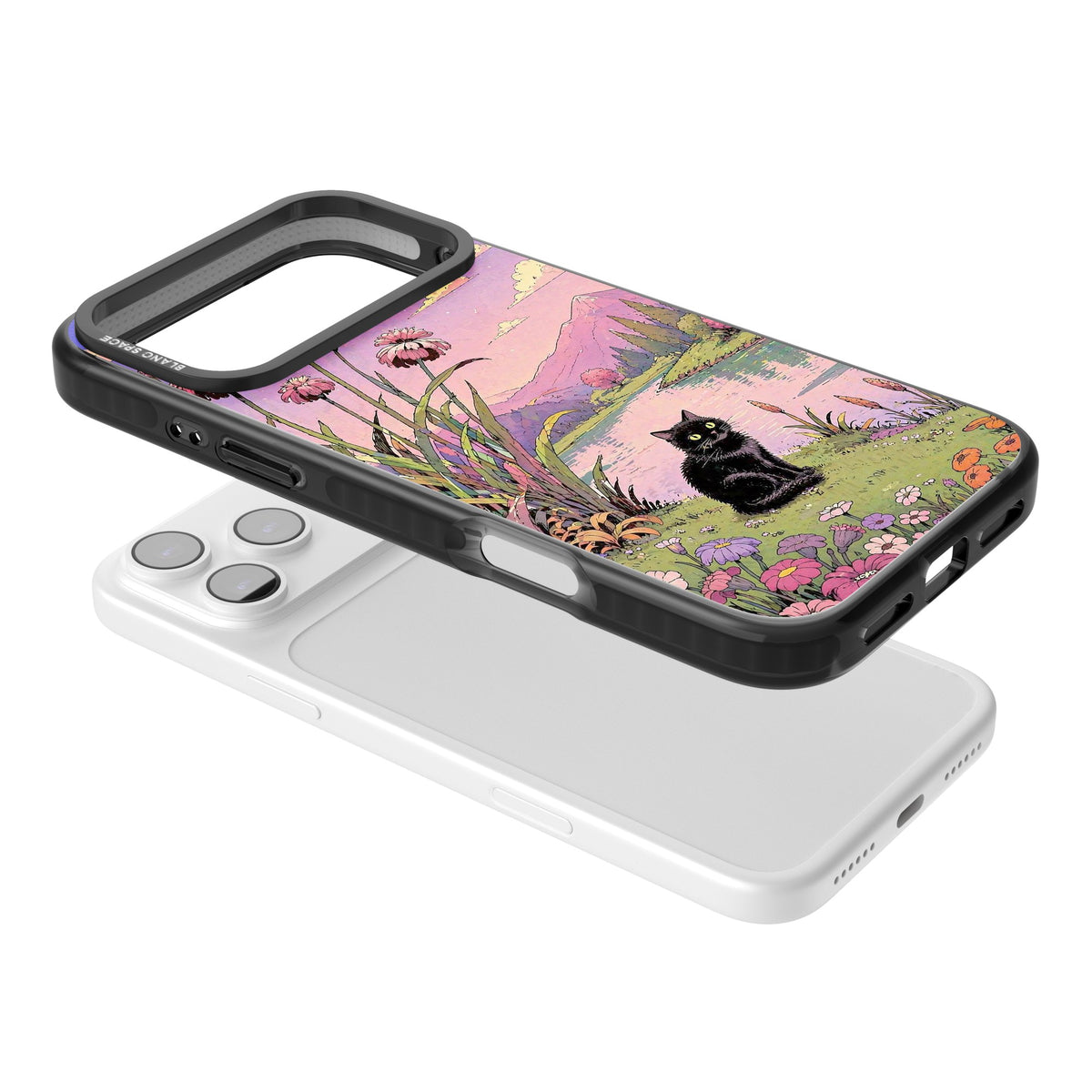Mystic Whiskers iPhone 17 Pro Max Impact Black Phone Case angled
