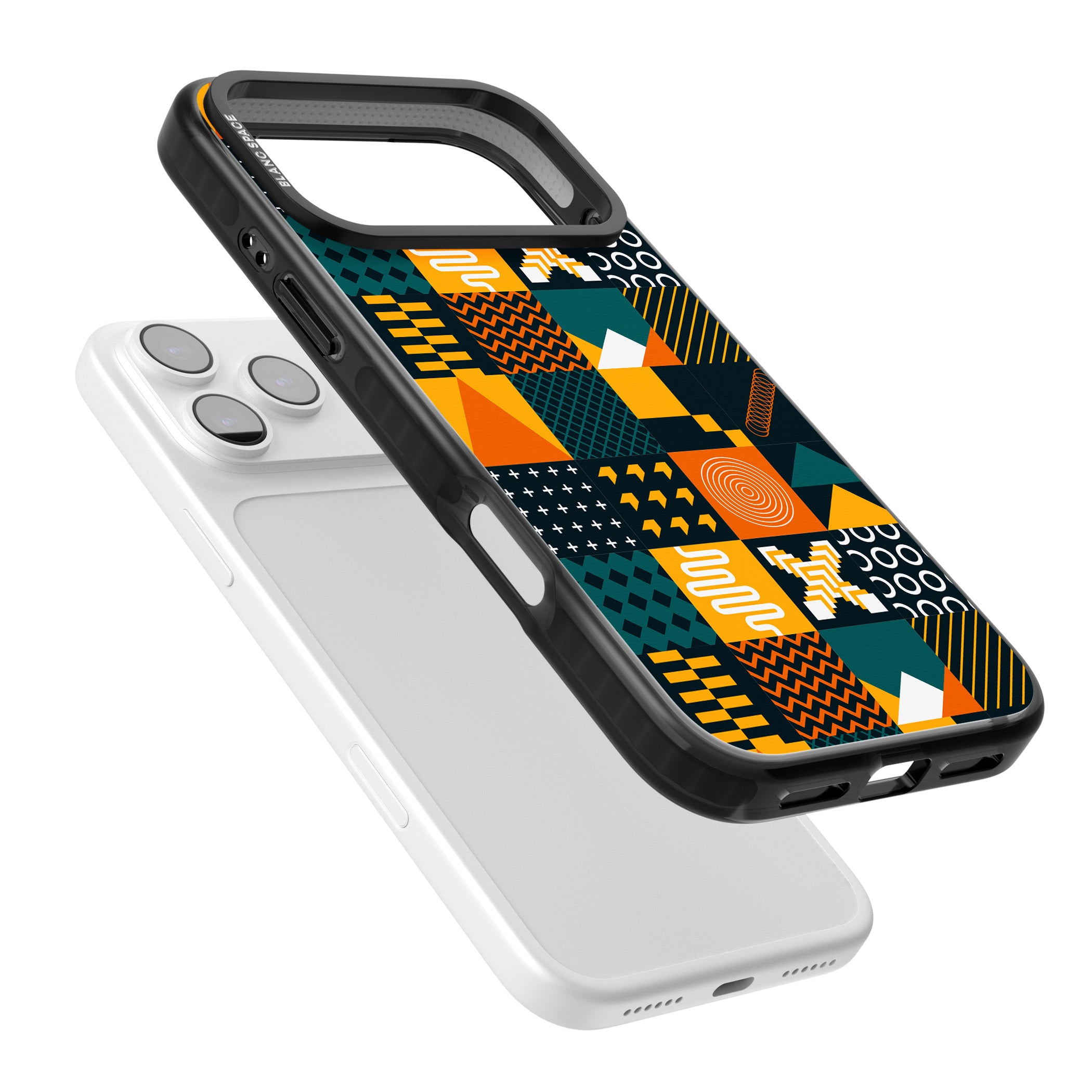 Funky Geometric Patterns: Orange & Dark Green iPhone 17 Pro Impact Black Phone Case Colours