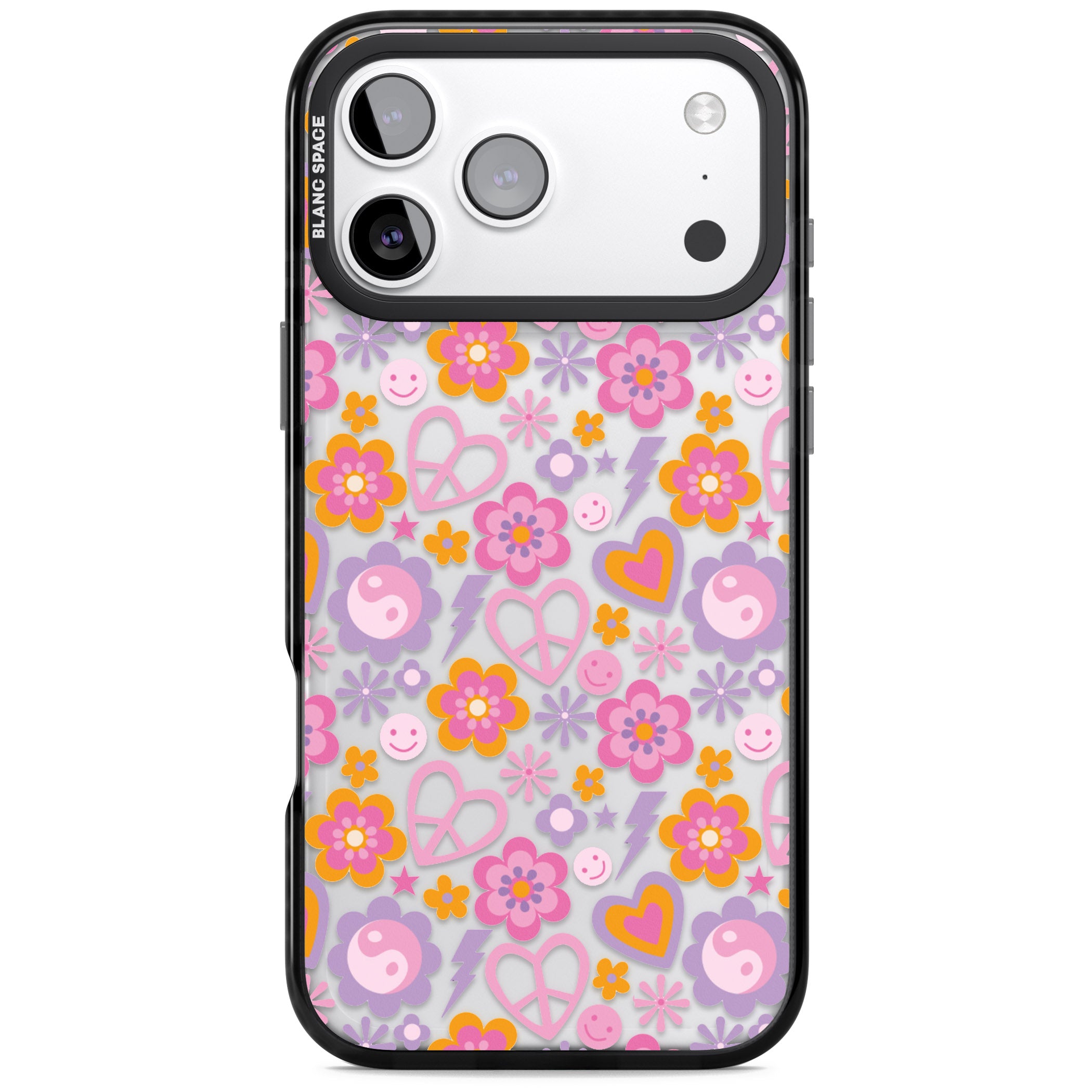 Peace, Love And Flowers Pattern iPhone 17 Pro Impact Black Phone Case