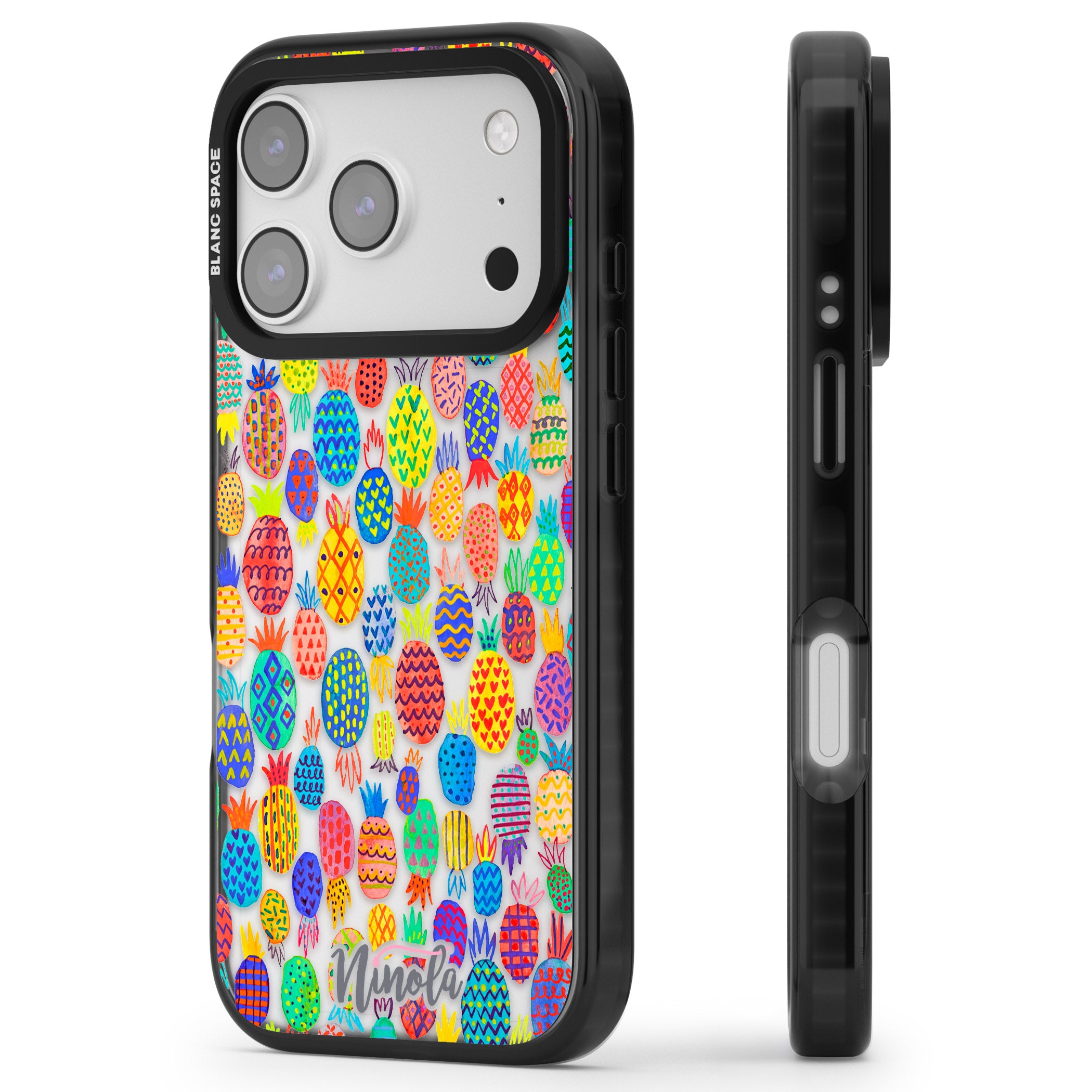 Vibrant Pineapple Pattern iPhone 17 Pro Impact Black Phone Case Side Profile