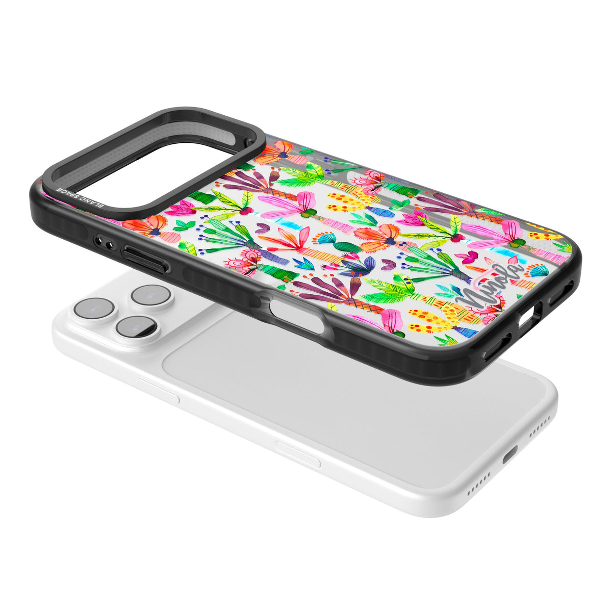 Tropical Botanical iPhone 17 Pro Max Impact Black Phone Case angled