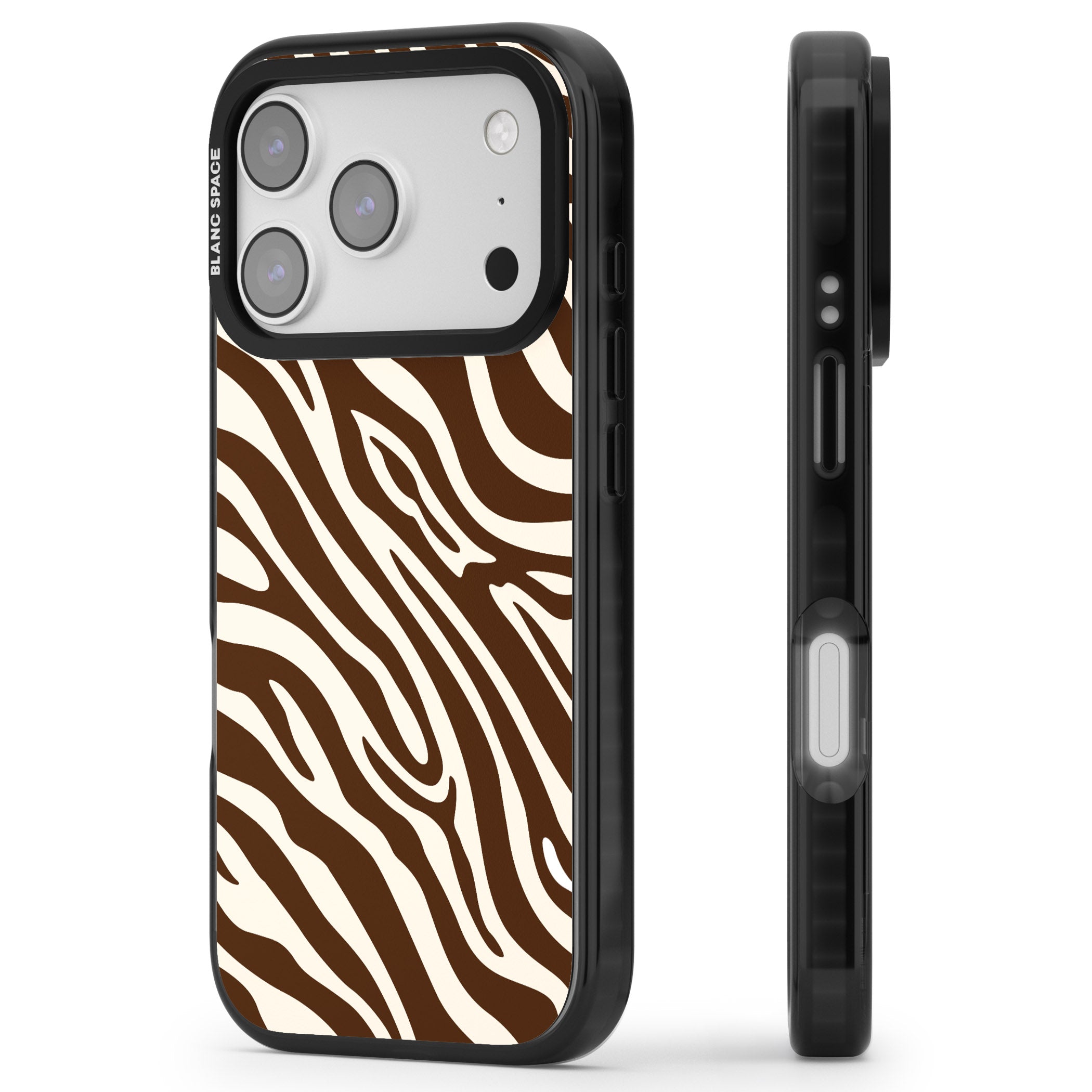 Brown & Cream Zebra iPhone 17 Pro Impact Black Phone Case Side Profile
