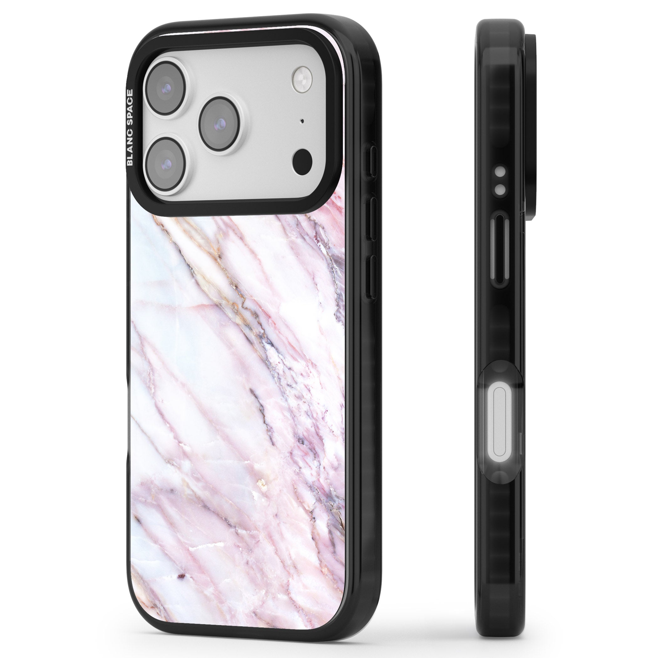 Blush Marble Glow iPhone 17 Pro Impact Black Phone Case Side Profile