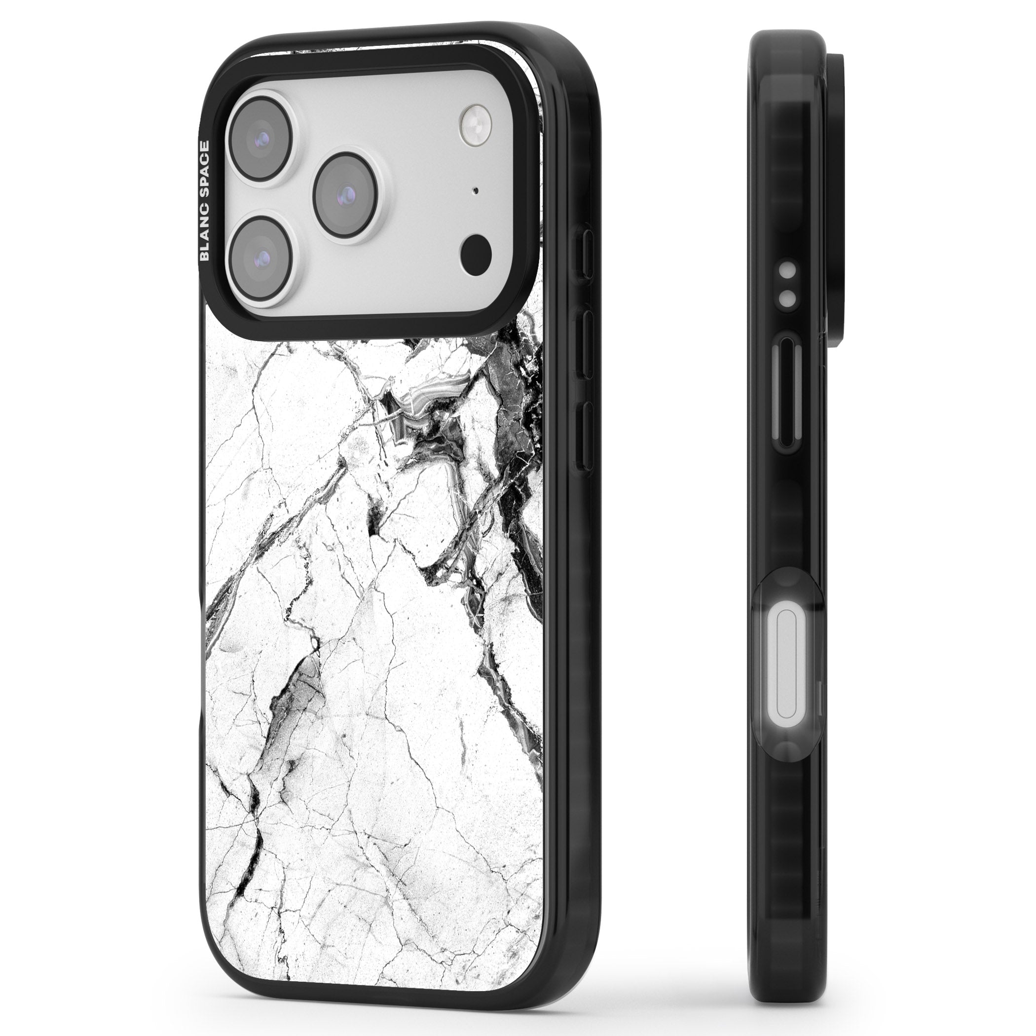 Storm Marble iPhone 17 Pro Impact Black Phone Case Side Profile