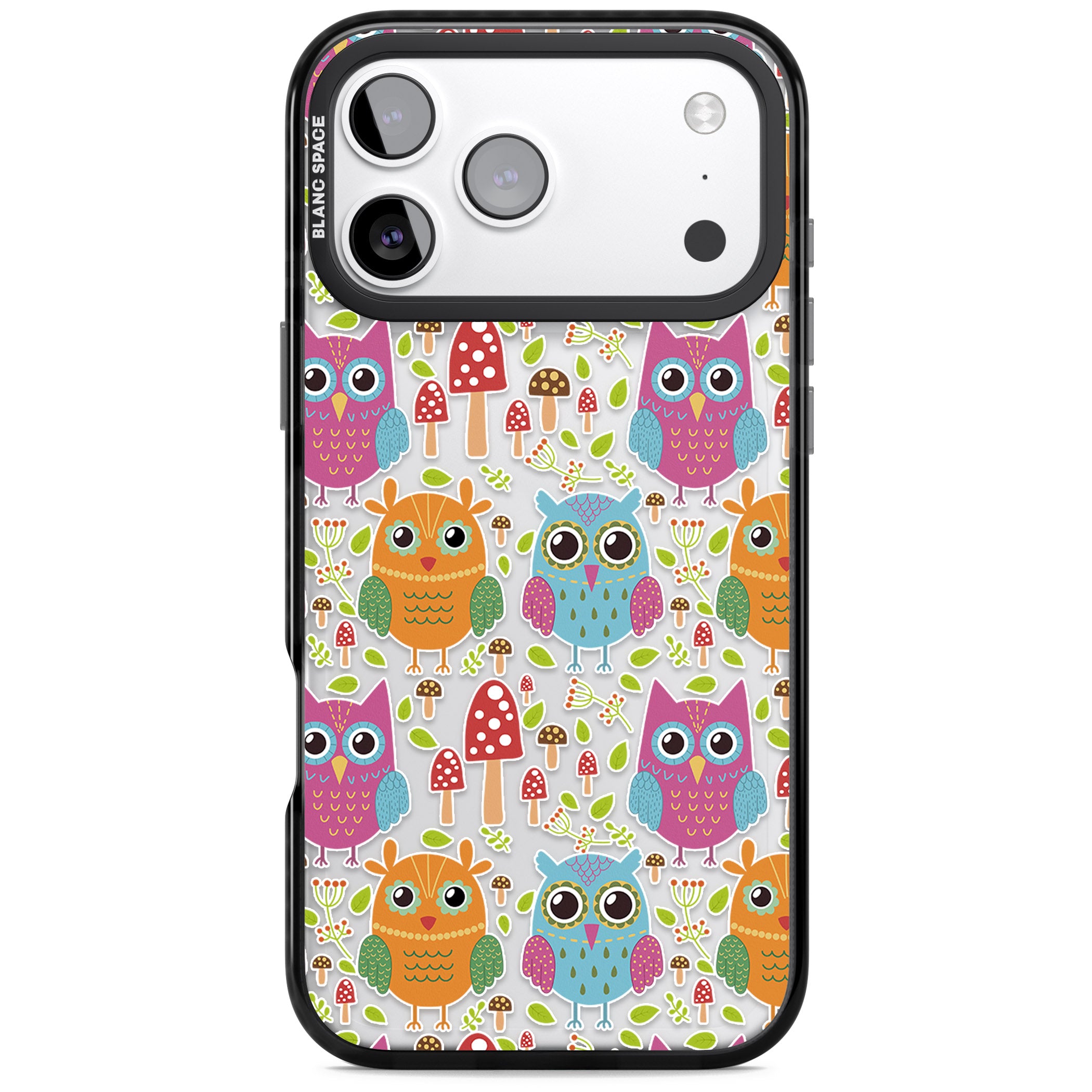 Forrest Owl Clear Pattern iPhone 17 Pro Impact Black Phone Case