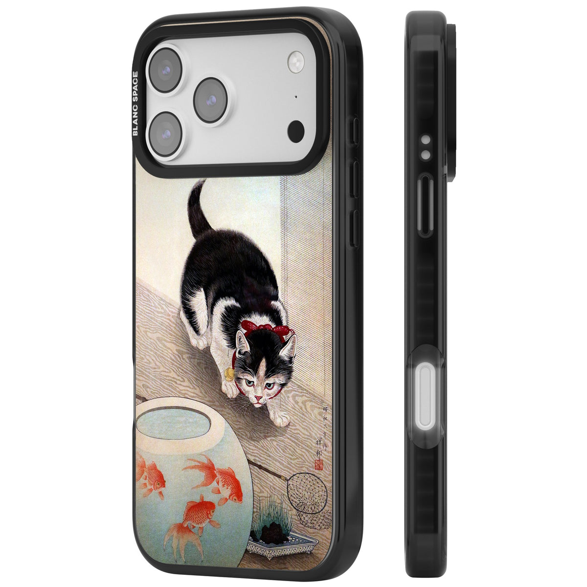 Cat & Goldfish Bowl iPhone 17 Pro Max Impact Black Phone Case side