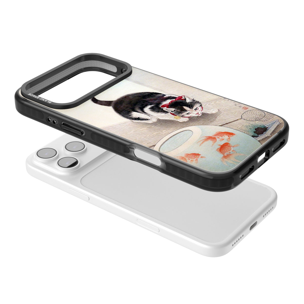 Cat & Goldfish Bowl iPhone 17 Pro Max Impact Black Phone Case angled
