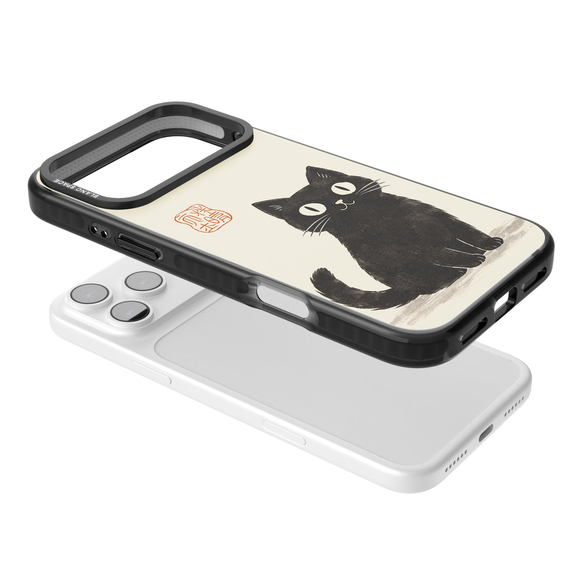 Black Ink Brushstroke Cat iPhone 17 Pro Max Impact Black Phone Case angled