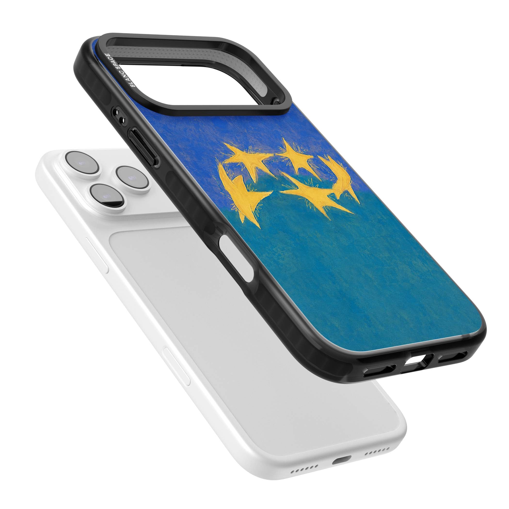 Star Boogie stars aesthetic iPhone case featuring five yellow hand-painted stars on cobalt blue and teal | Clear Impact case for iPhone 17 Pro, iPhone 17 Pro Max