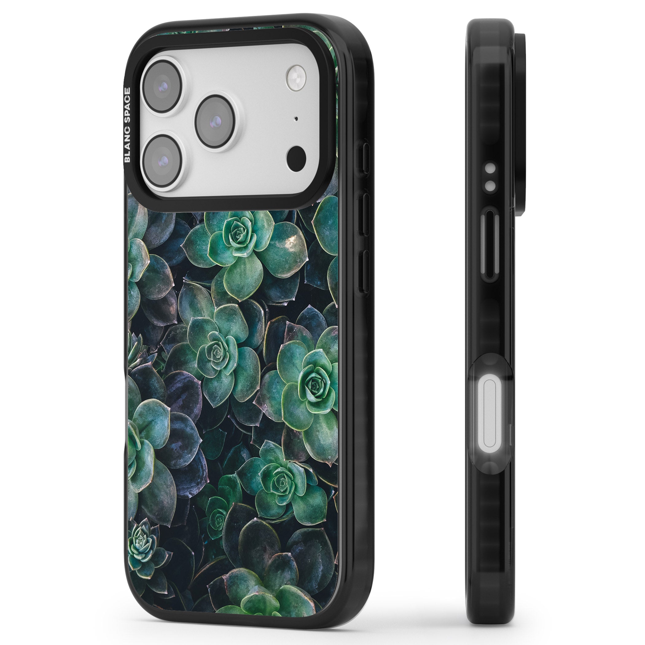 Succulent Bloom Botanical iPhone 17 Pro Impact Black Phone Case Side Profile