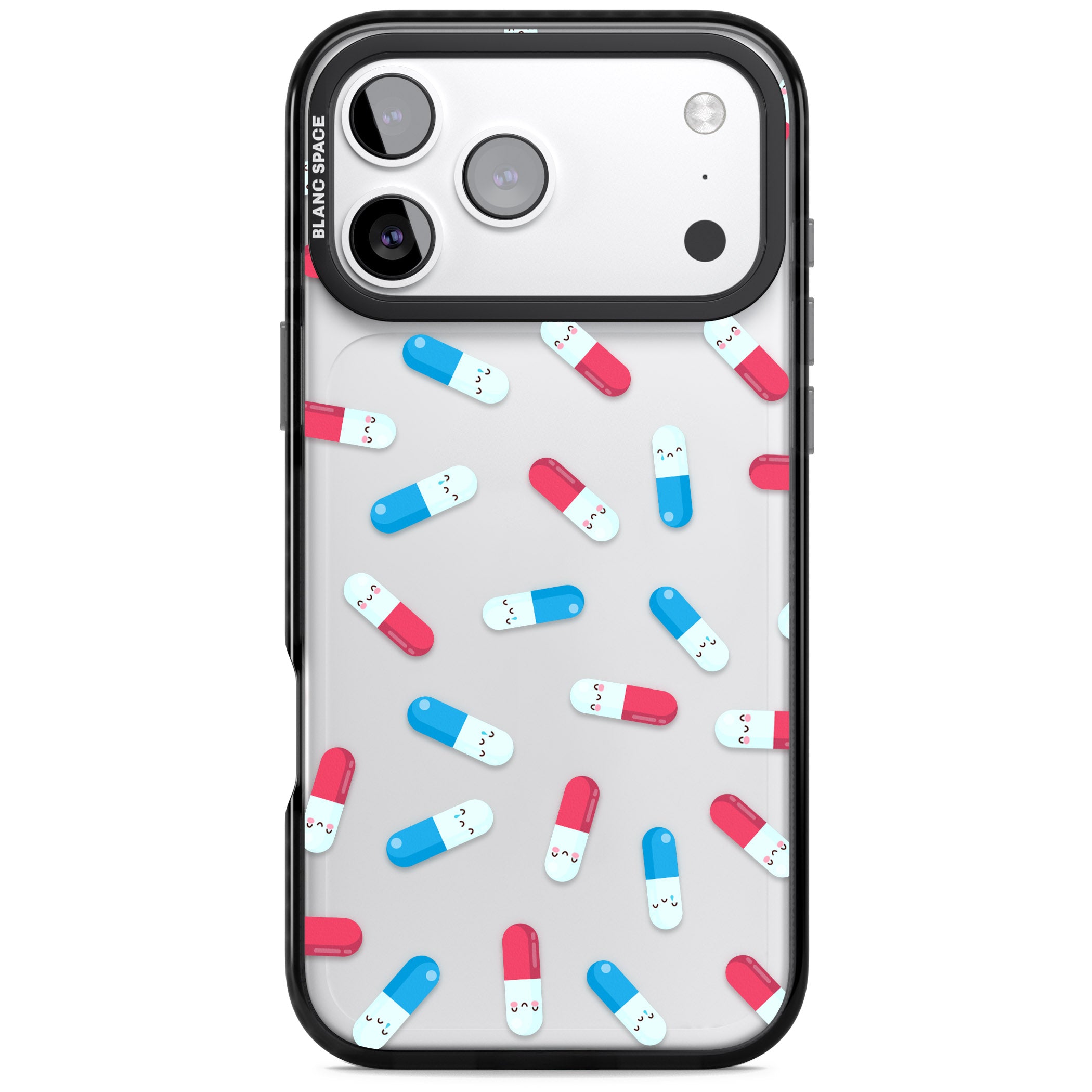 Kawaii Pill Pattern iPhone 17 Pro Impact Black Phone Case