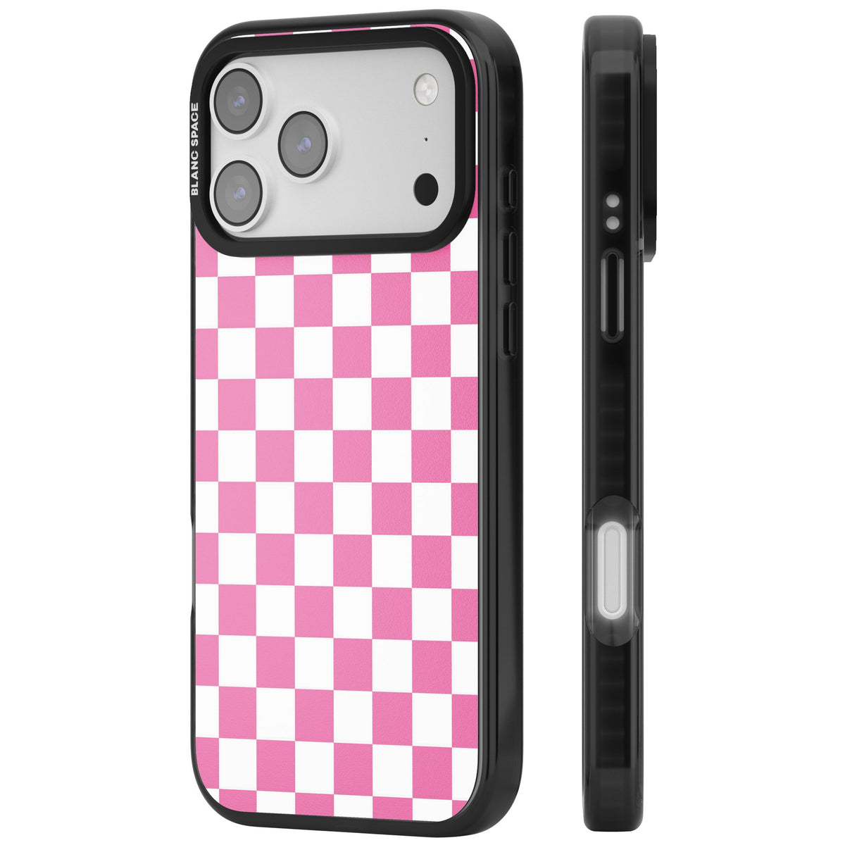 Pink Checkerboard iPhone 17 Pro Max Impact Black Phone Case side