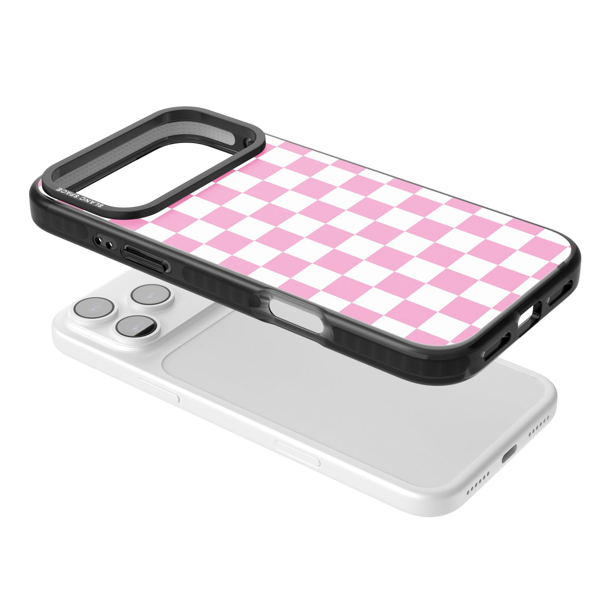 Pink Checkerboard iPhone 17 Pro Max Impact Black Phone Case angled