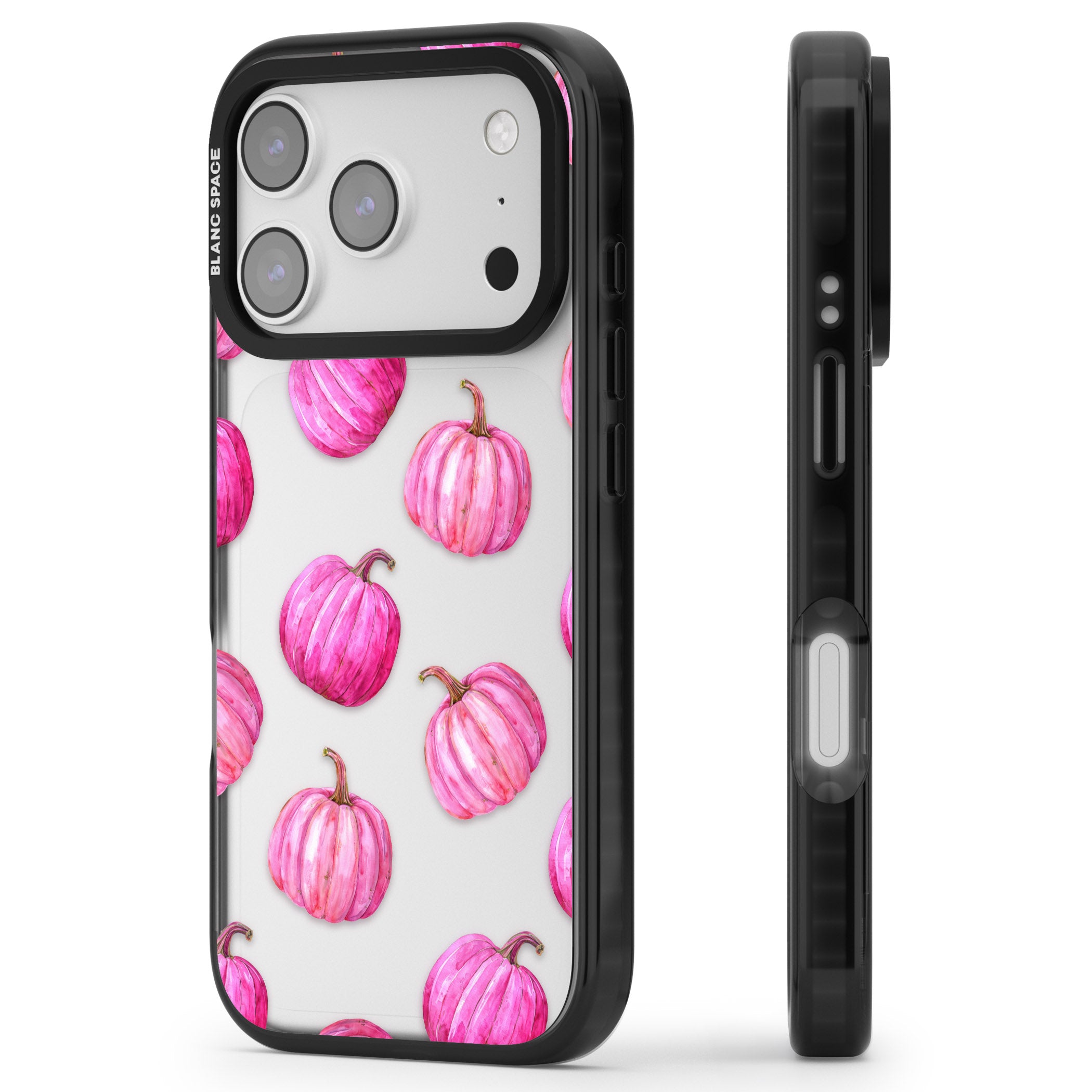 Pink Pumpkins iPhone 17 Pro Impact Black Phone Case Side Profile