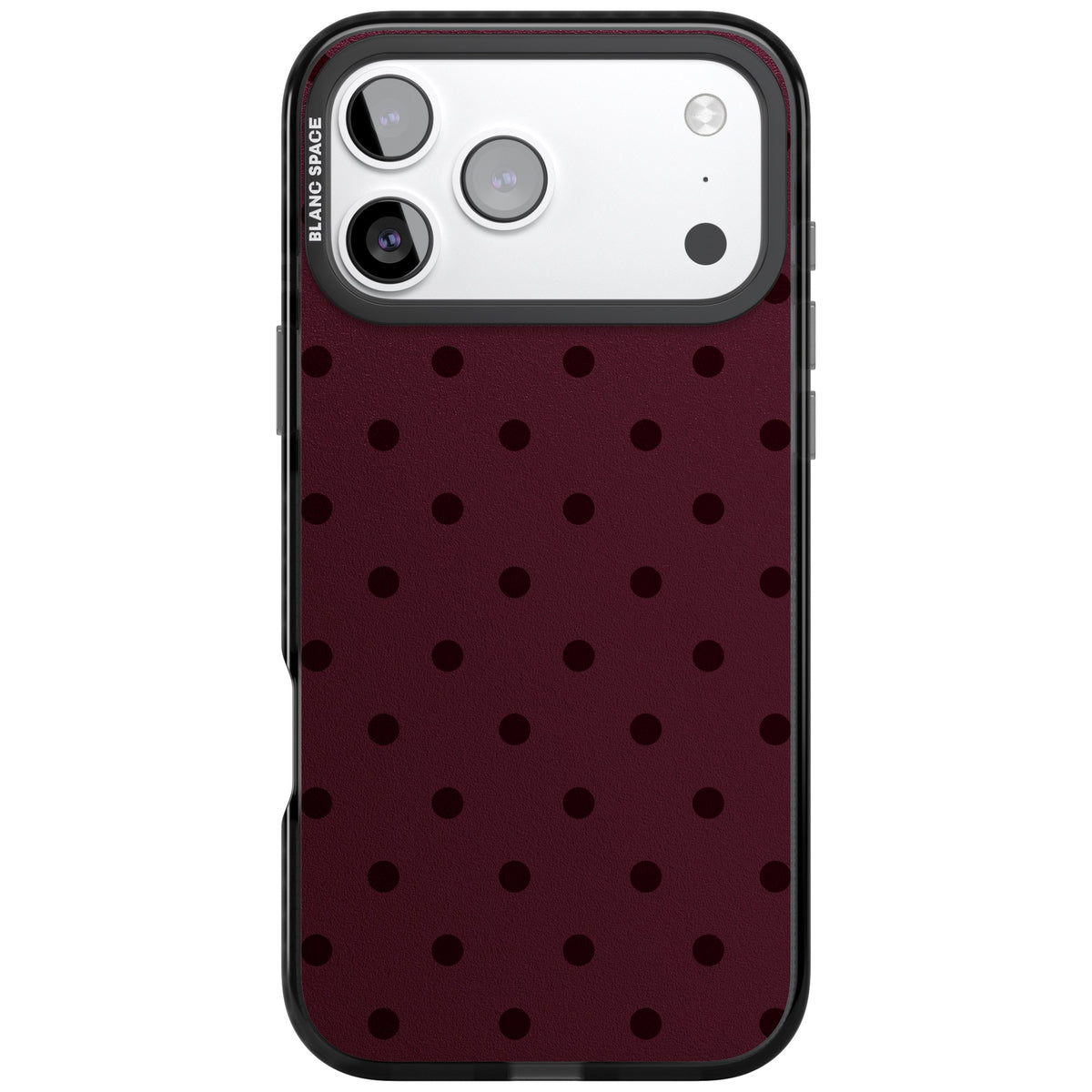 Burgundy Polka Dot minimalist iPhone case featuring black polka dots on a deep burgundy wine red background iPhone 17 Pro Max Impact Black Phone Case front