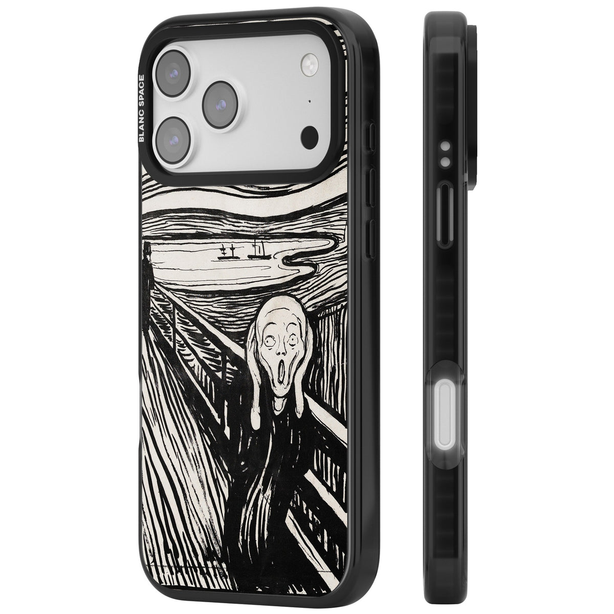 The Scream (Black & White) iPhone 17 Pro Max Impact Black Phone Case side
