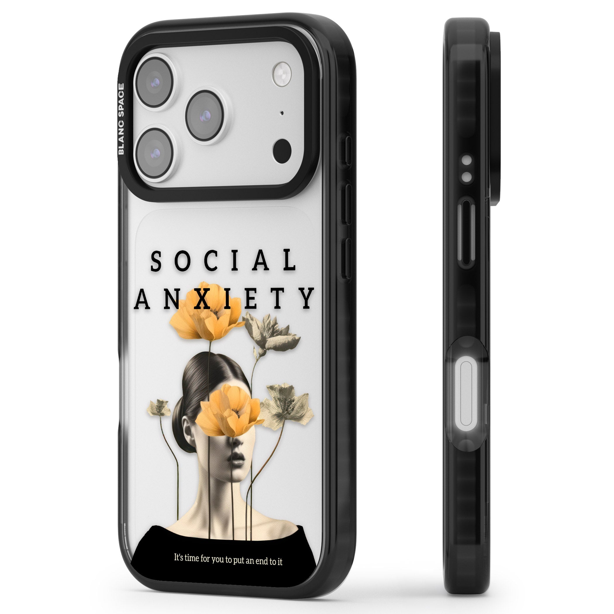 Social Anxiety iPhone 17 Pro Impact Black Phone Case Side Profile