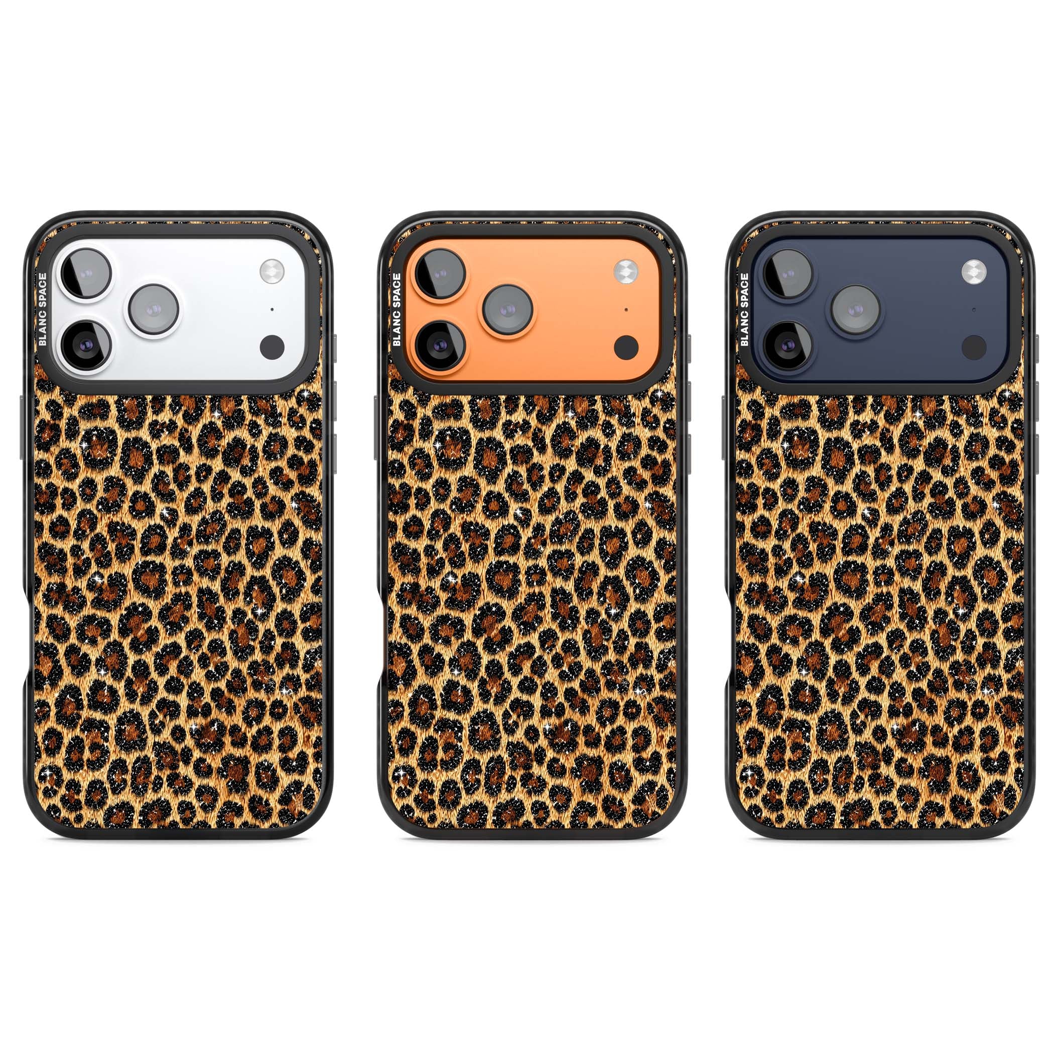 Diamond Leopard leopard print iPhone case featuring golden tan fur, black rosette spots and subtle glitter sparkle | Clear Impact case for iPhone 17 Pro, iPhone 17 Pro Max