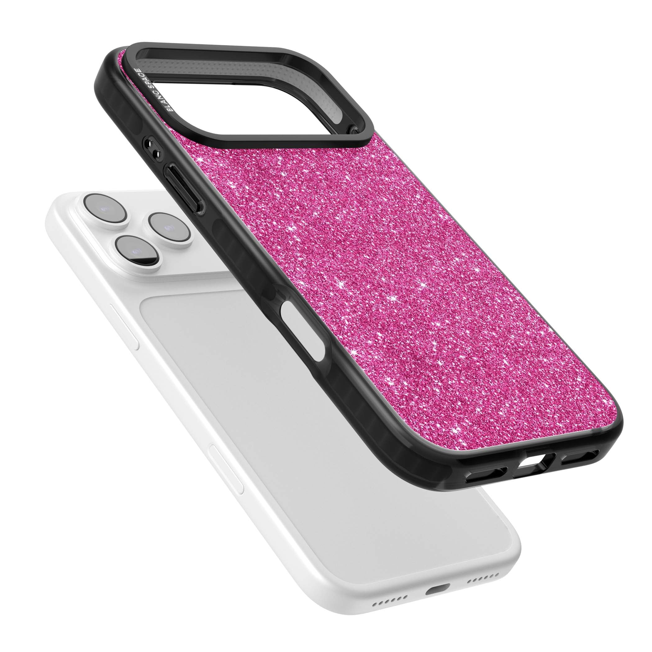 Pink Glitter Y2K iPhone case featuring hot pink glitter wallpaper with sparkle shimmer effect | Clear Impact case for iPhone 17 Pro, iPhone 17 Pro Max