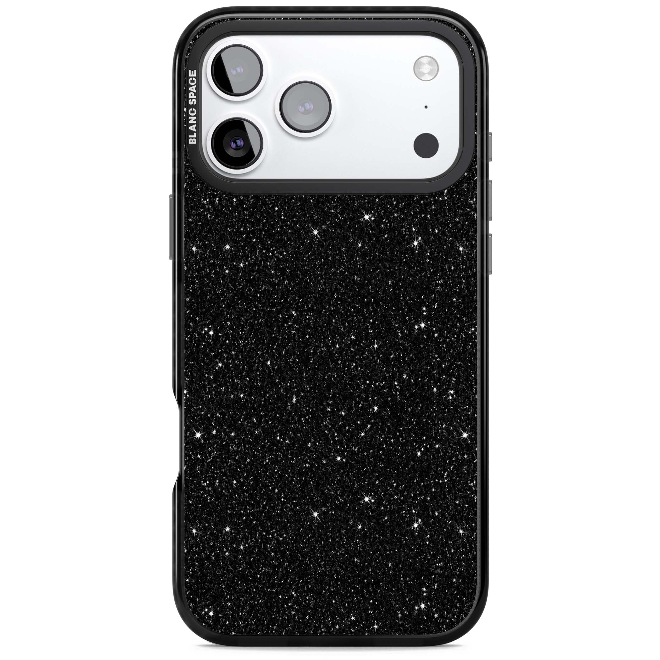 Black Glitter black glitter iPhone case featuring an all-over sparkly shimmer pattern on a jet black base | Clear Impact case for iPhone 17 Pro, iPhone 17 Pro Max