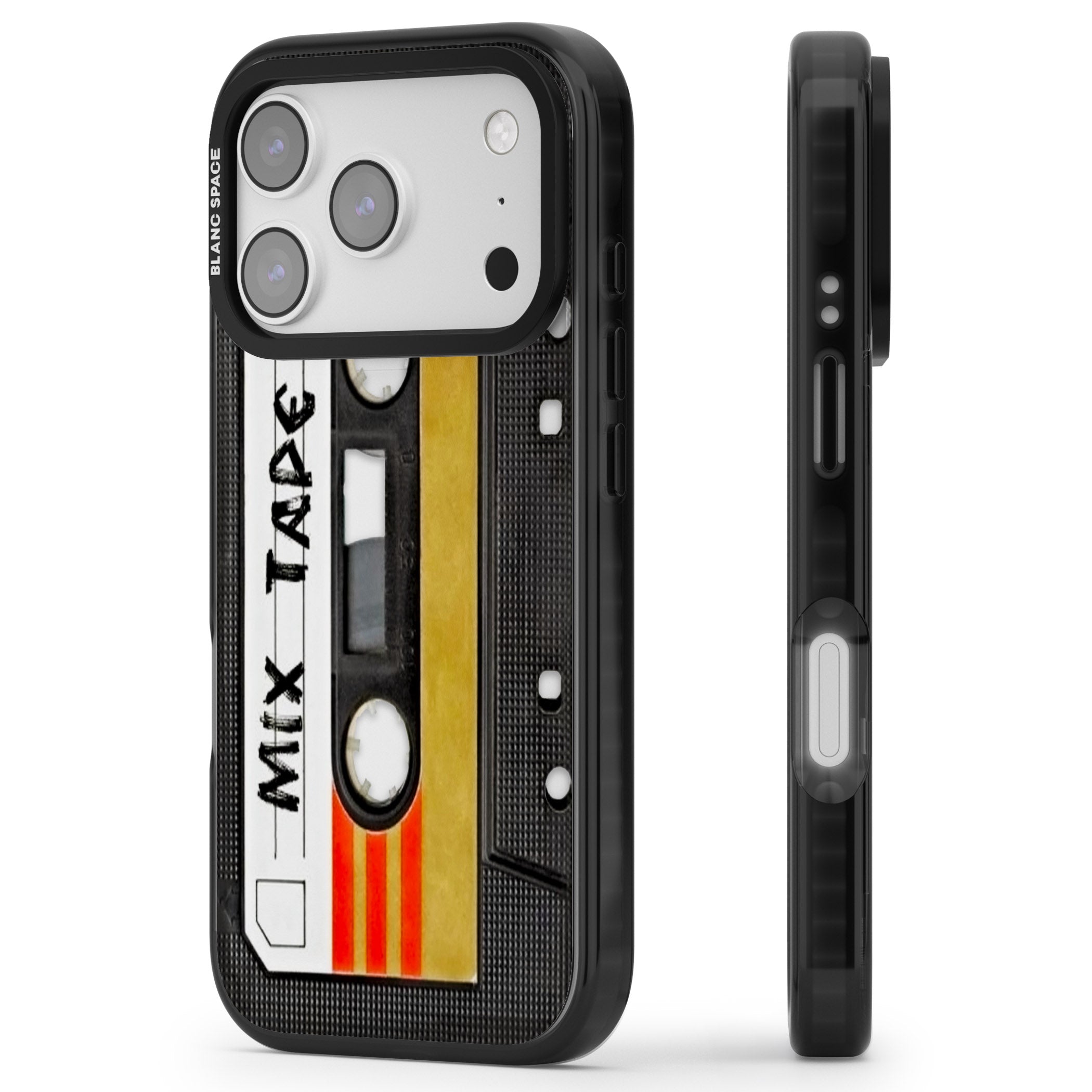 Retro Mix Tape iPhone 17 Pro Impact Black Phone Case Side Profile