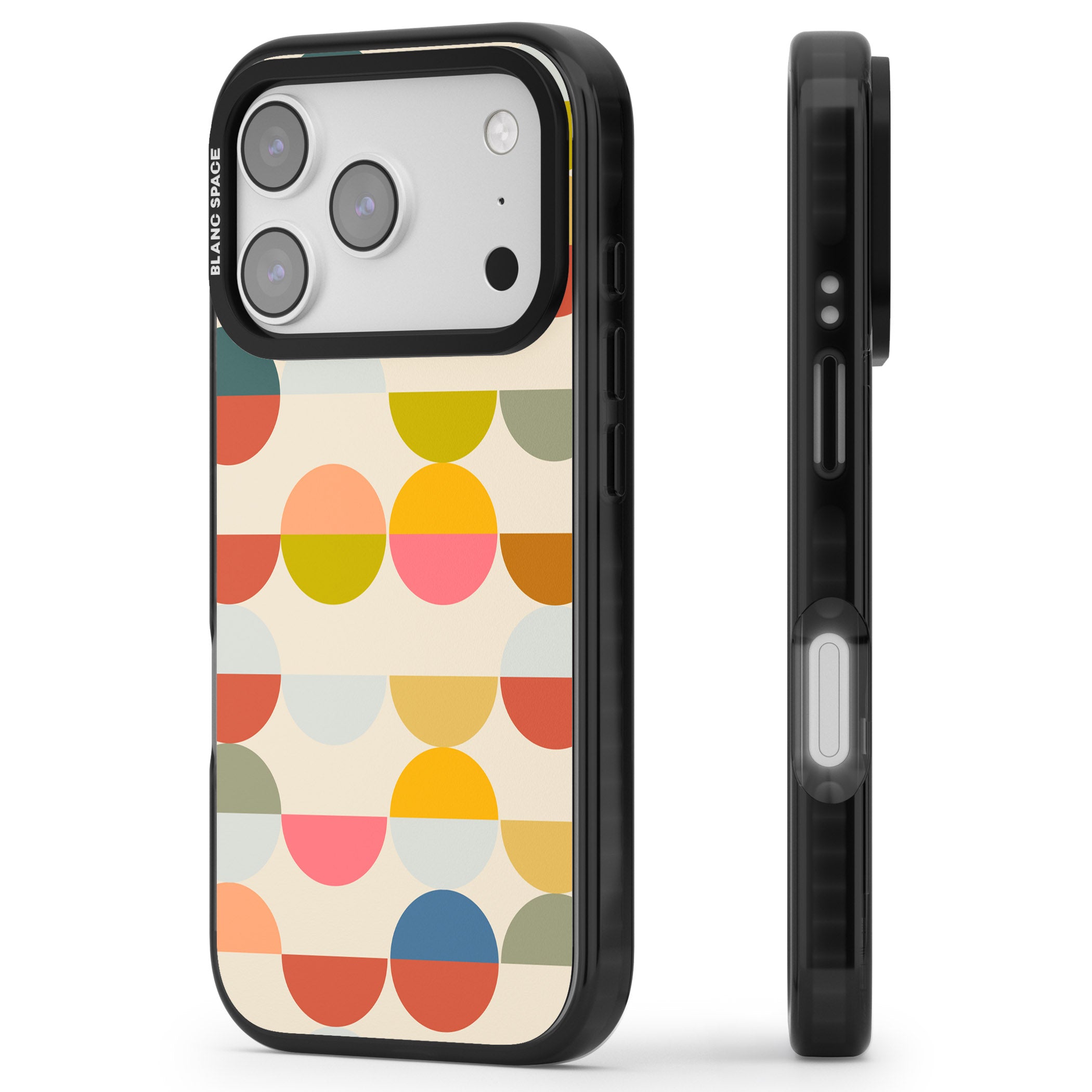 Colorful Retro Circles iPhone 17 Pro Impact Black Phone Case Side Profile