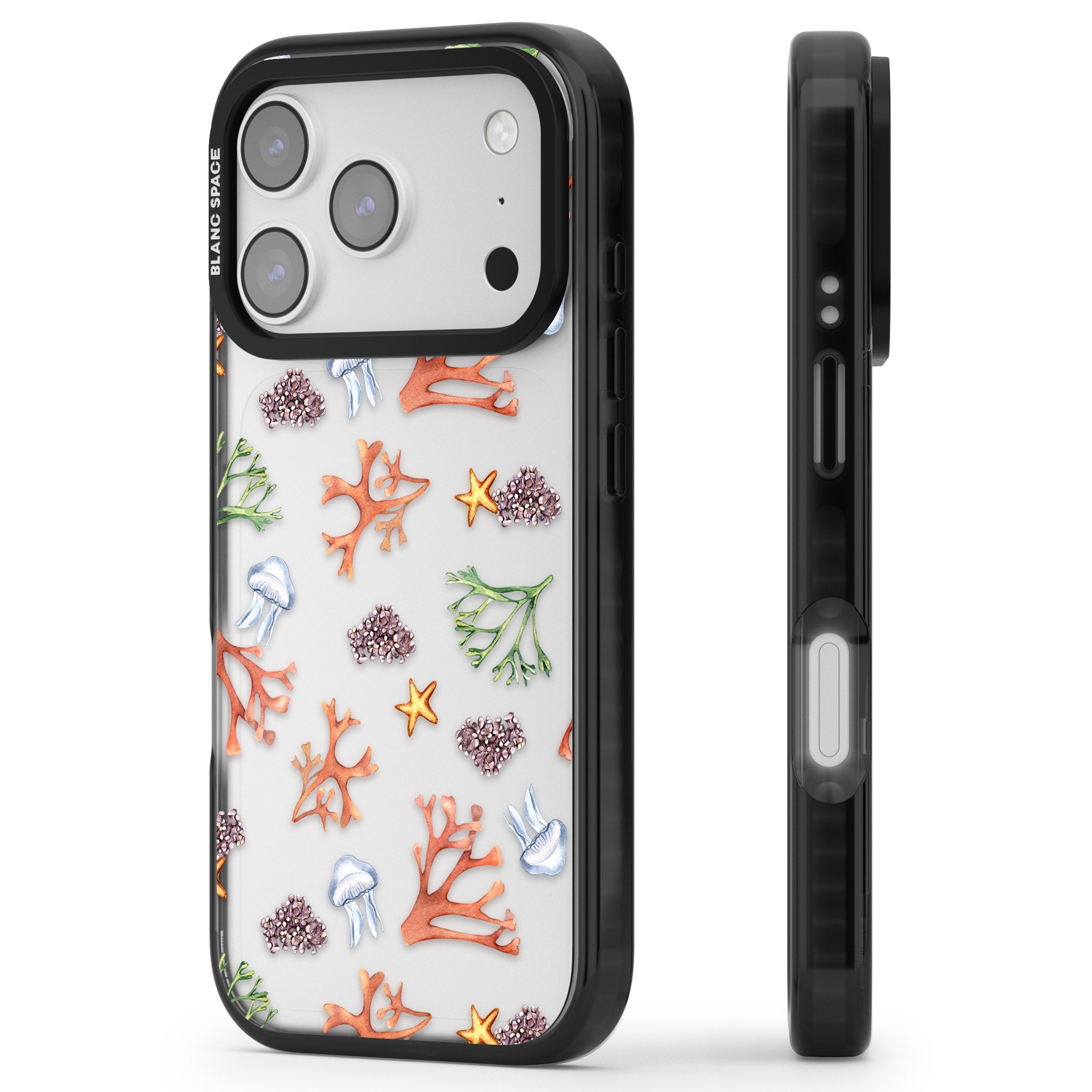 Coral & Jellyfish iPhone 17 Pro Impact Black Phone Case Side Profile