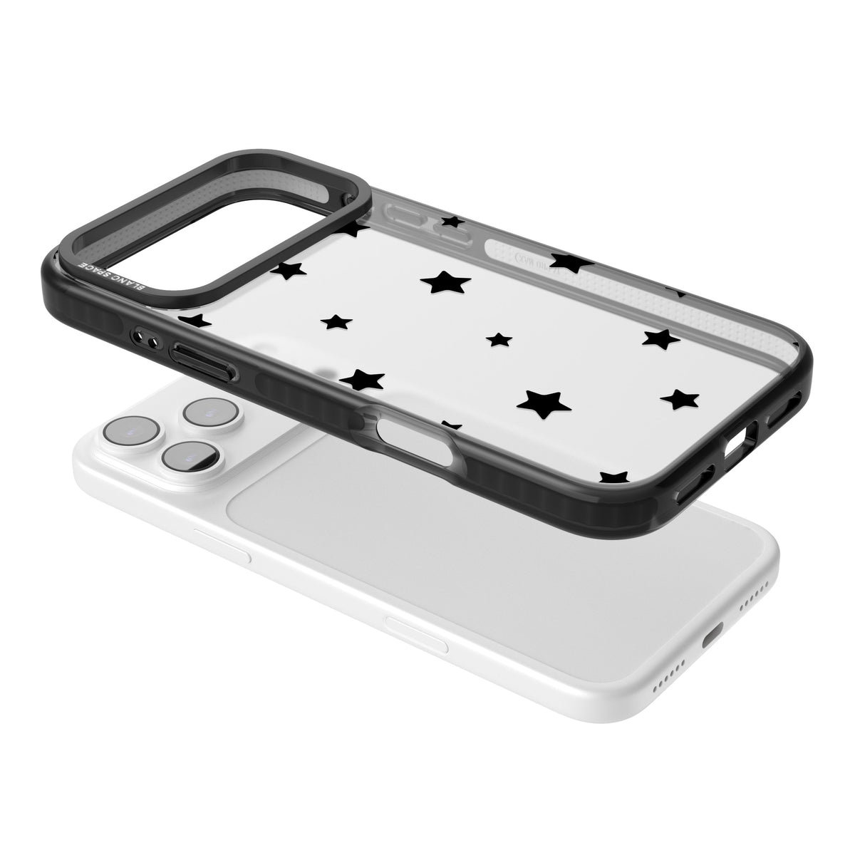 Starry Night Black Stars iPhone 17 Pro Max Impact Black Phone Case angled