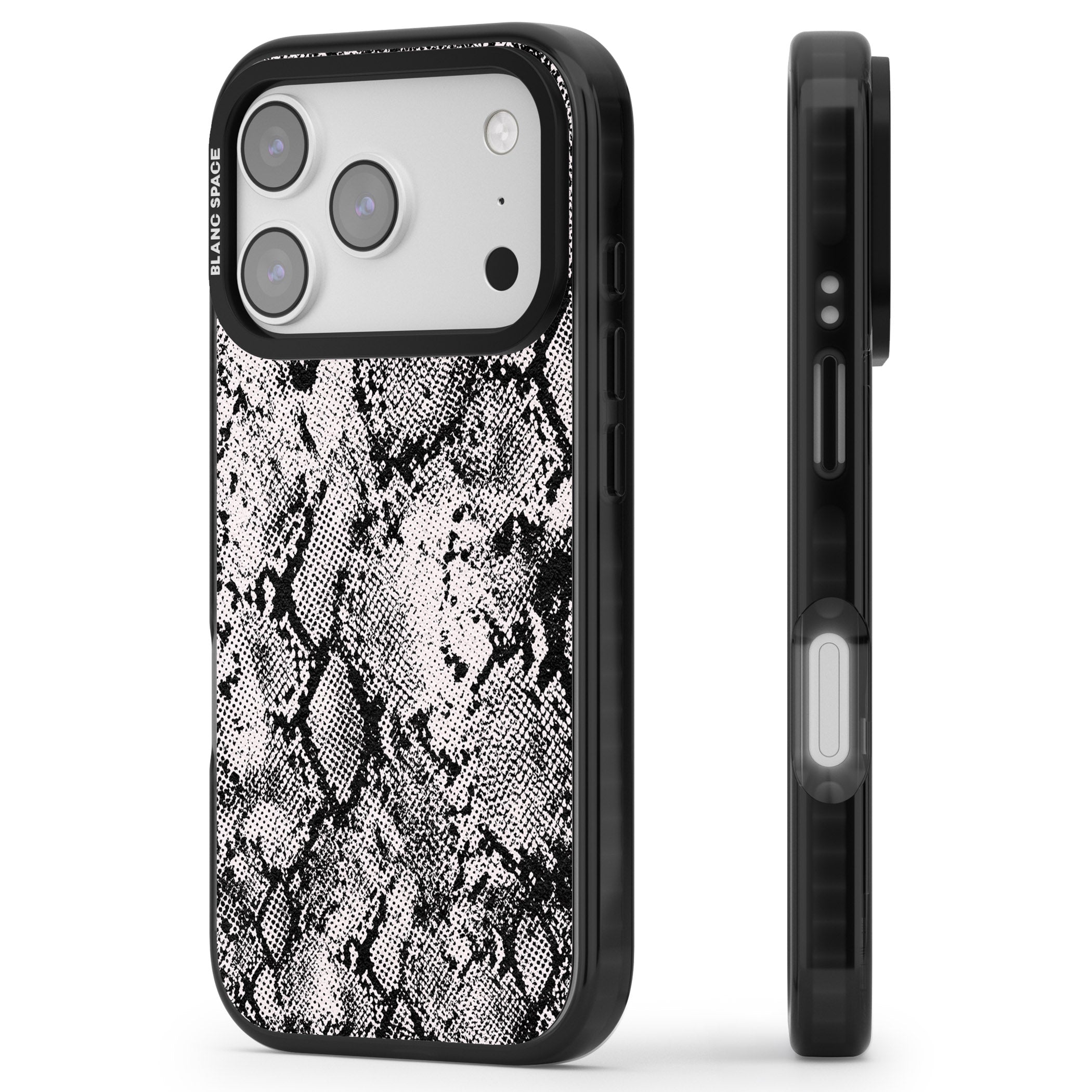 Pastel Snakeskin Grey iPhone 17 Pro Impact Black Phone Case Side Profile