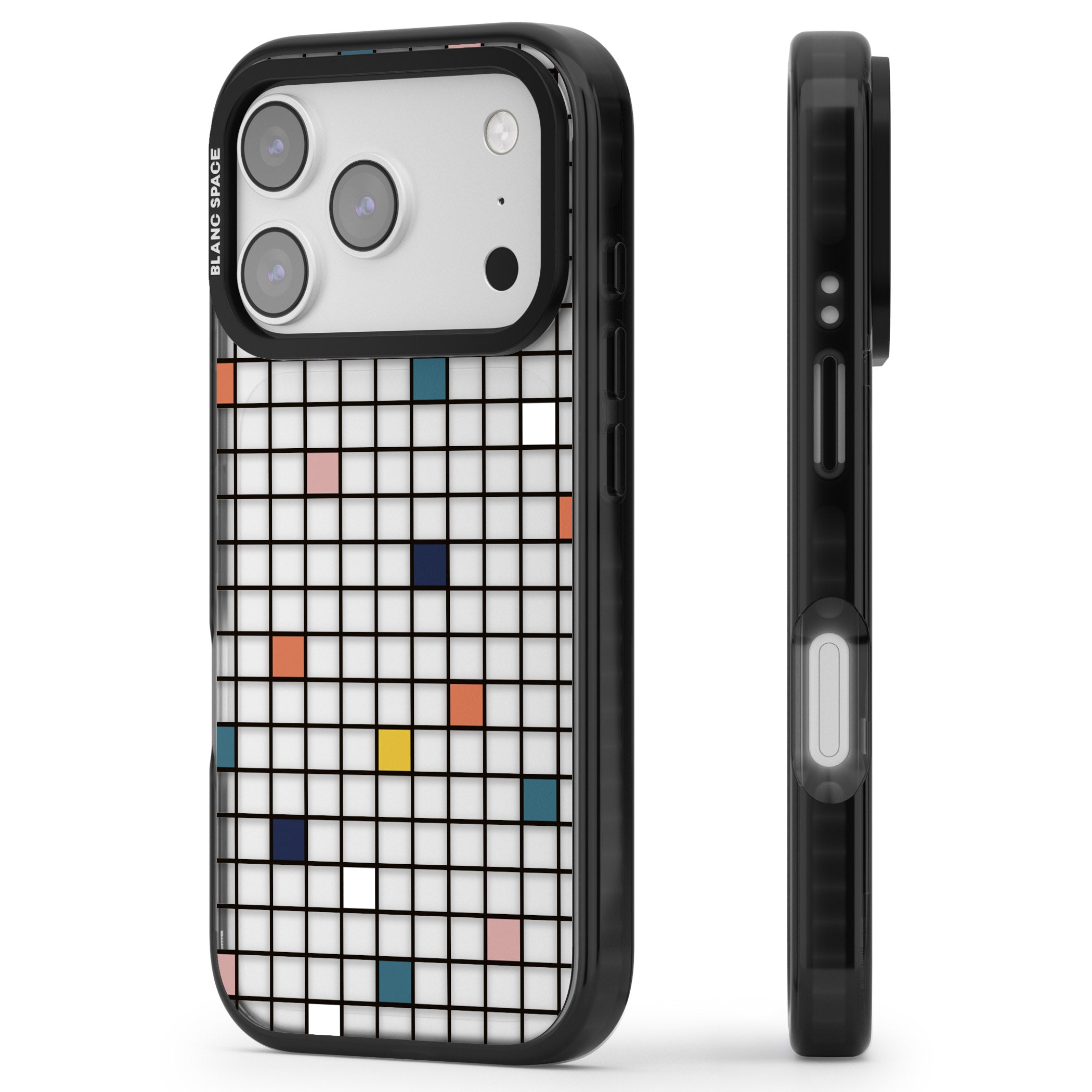 Earthtone Clear Geometric Grid iPhone 17 Pro Impact Black Phone Case Side Profile