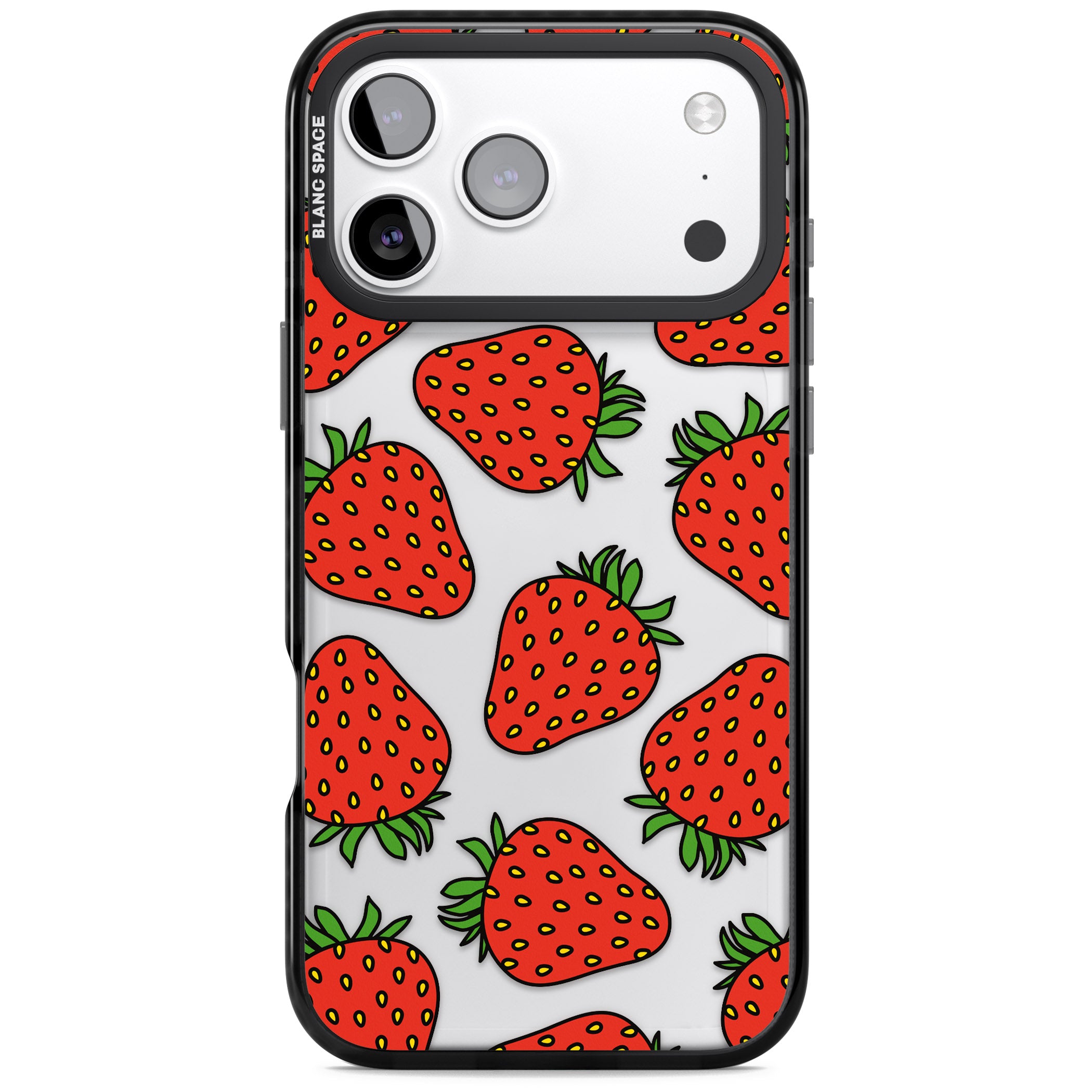 Strawberry Pattern iPhone 17 Pro Impact Black Phone Case