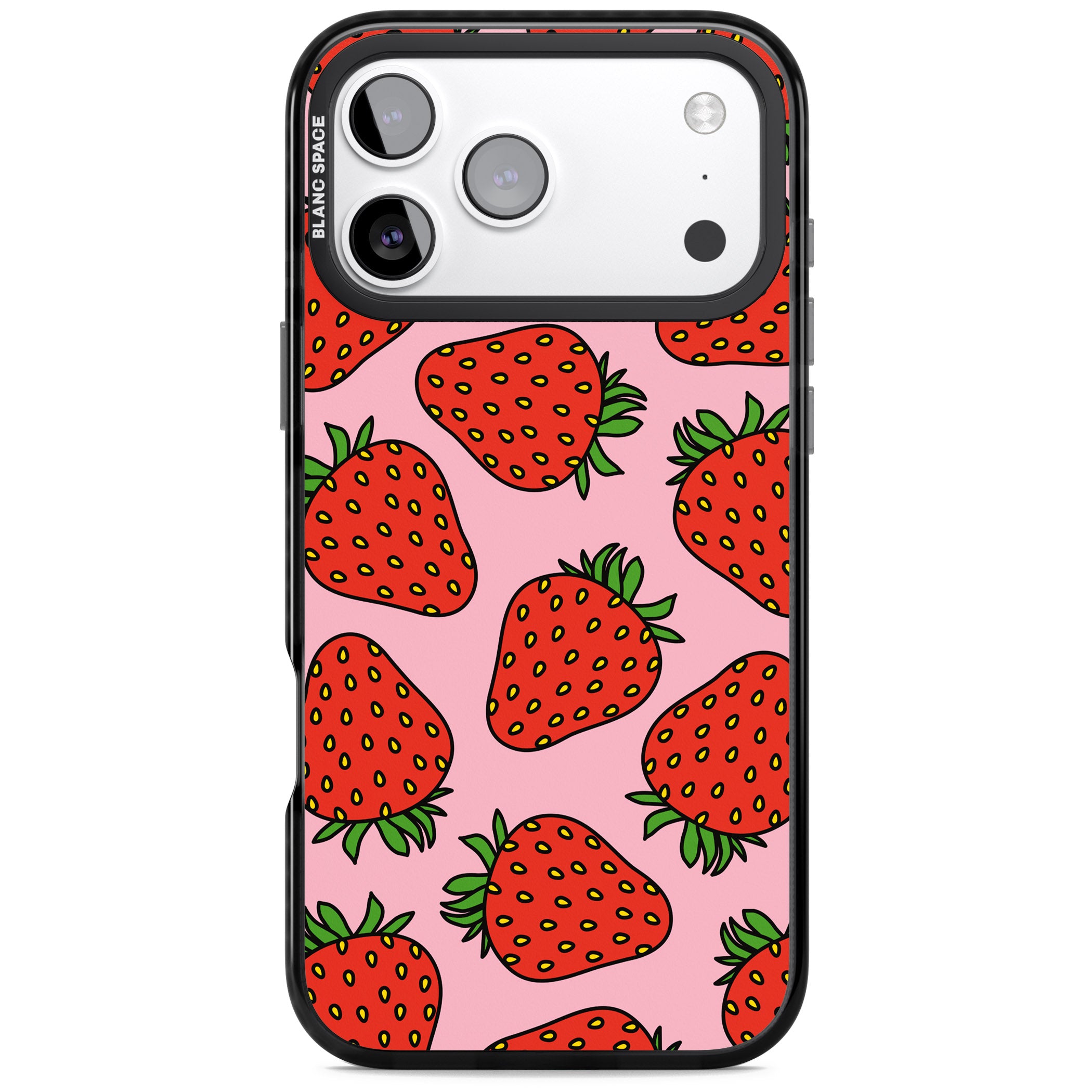Strawberry Pattern (Pink) iPhone 17 Pro Impact Black Phone Case