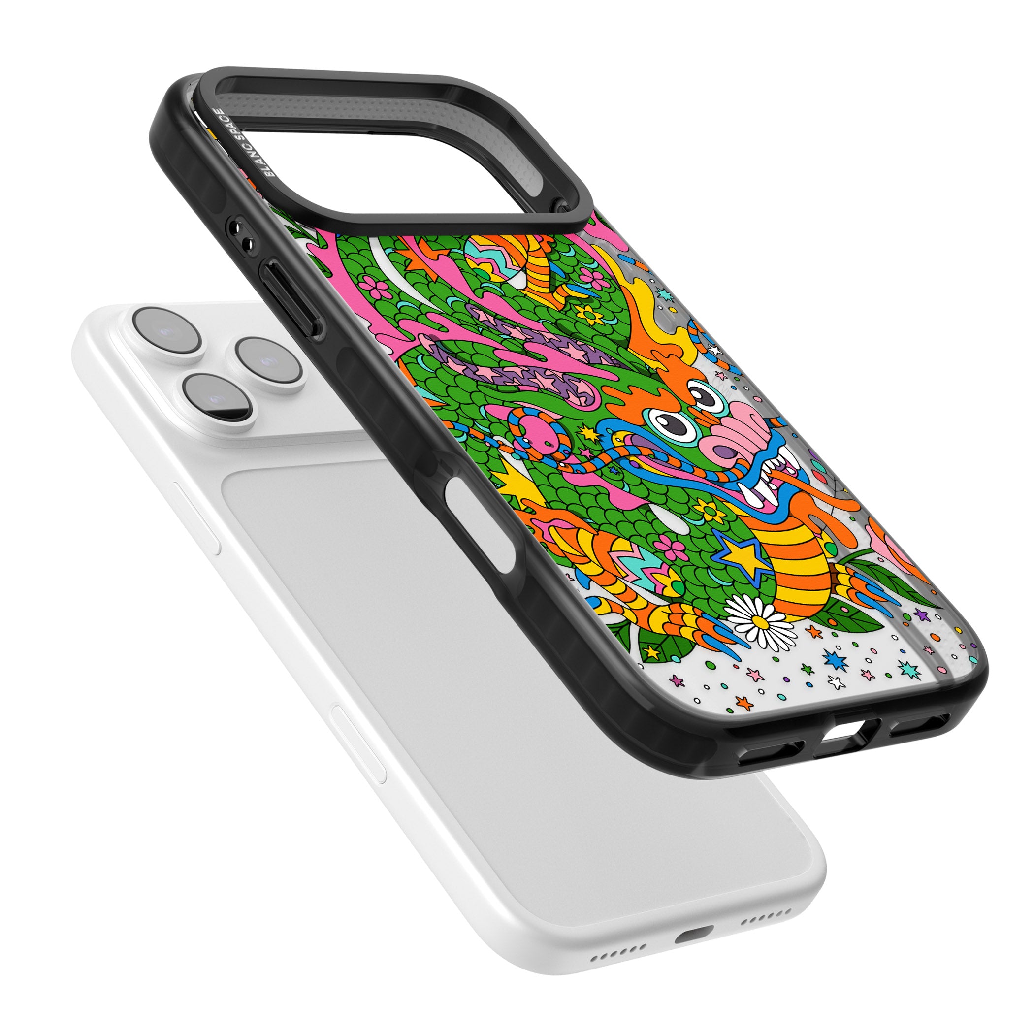 Psychedelic Jungle Dragon iPhone 17 Pro Impact Black Phone Case Colours