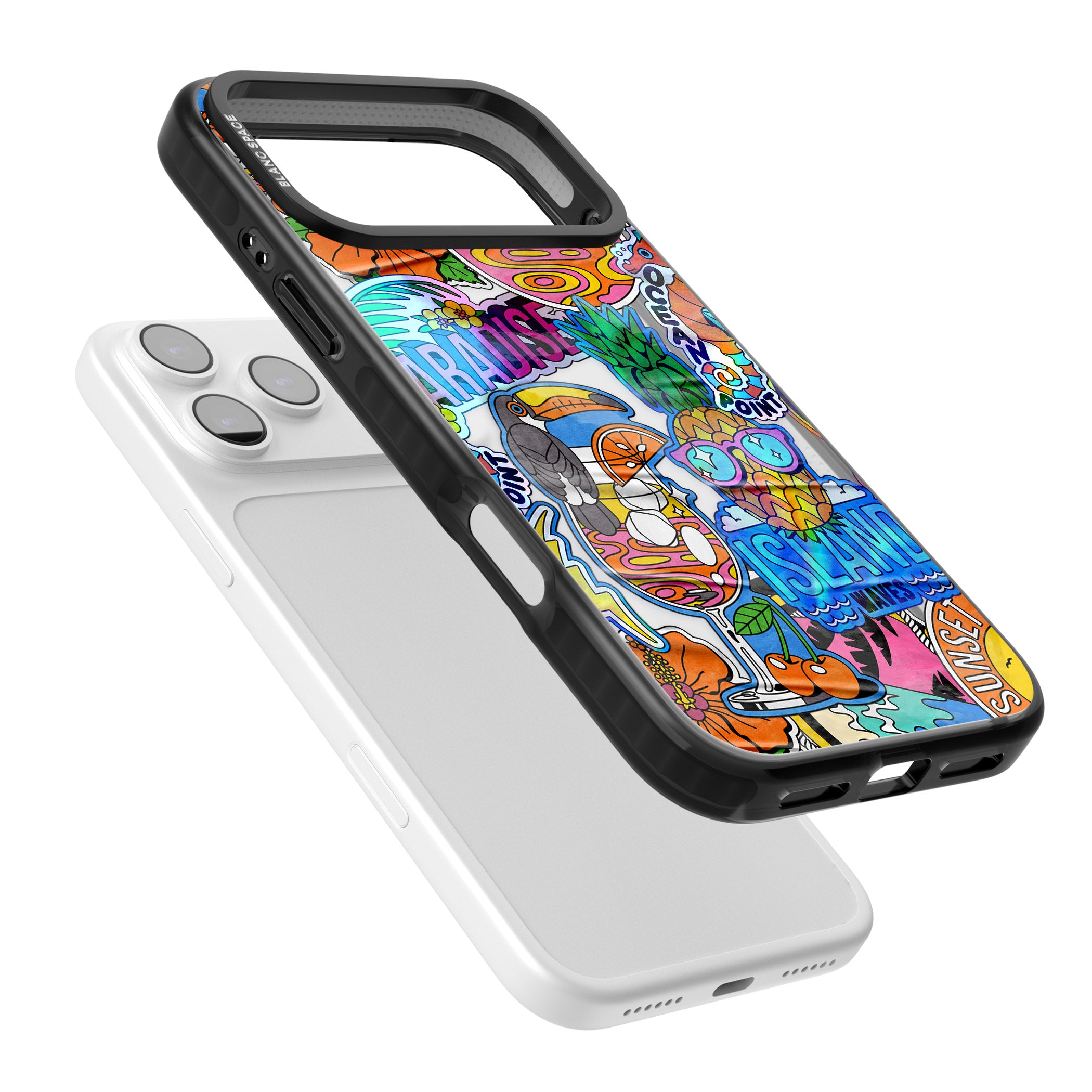 Tropical Vibes Collage iPhone 17 Pro Impact Black Phone Case Colours