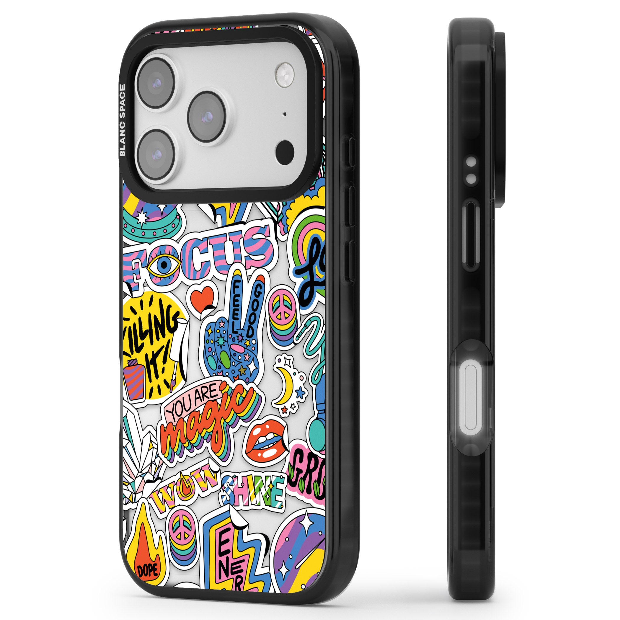 Magic Sticker Collage iPhone 17 Pro Impact Black Phone Case Side Profile