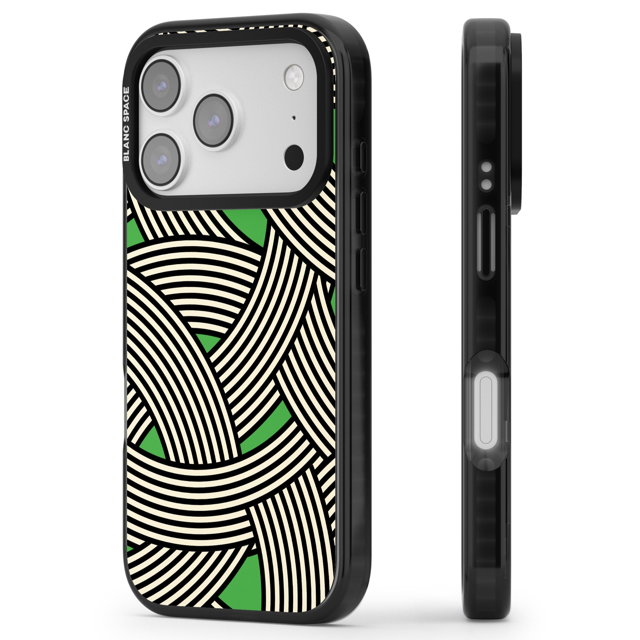 Green Optic Waves iPhone 17 Pro Impact Black Phone Case Side Profile