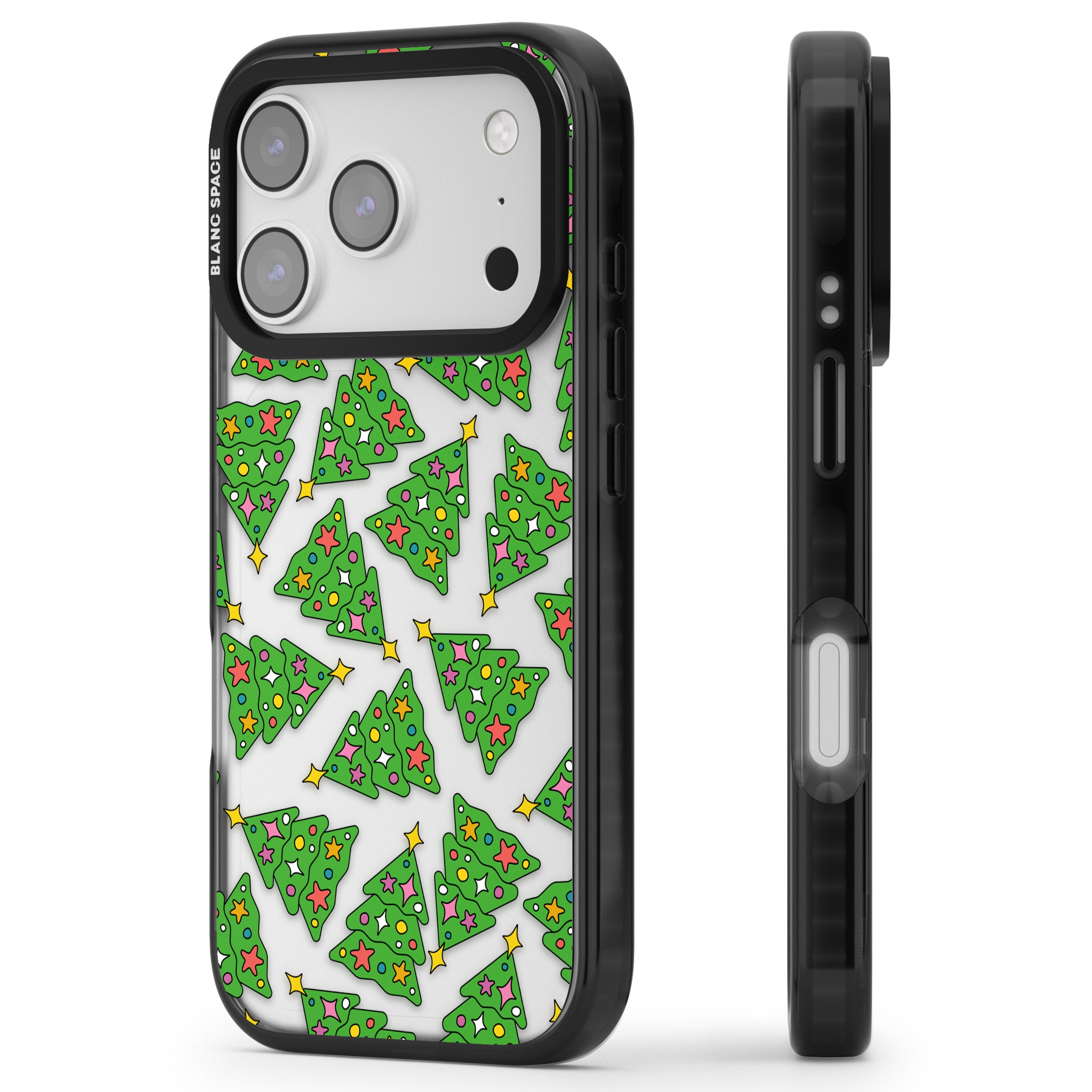 Christmas Tree Pattern iPhone 17 Pro Impact Black Phone Case Side Profile