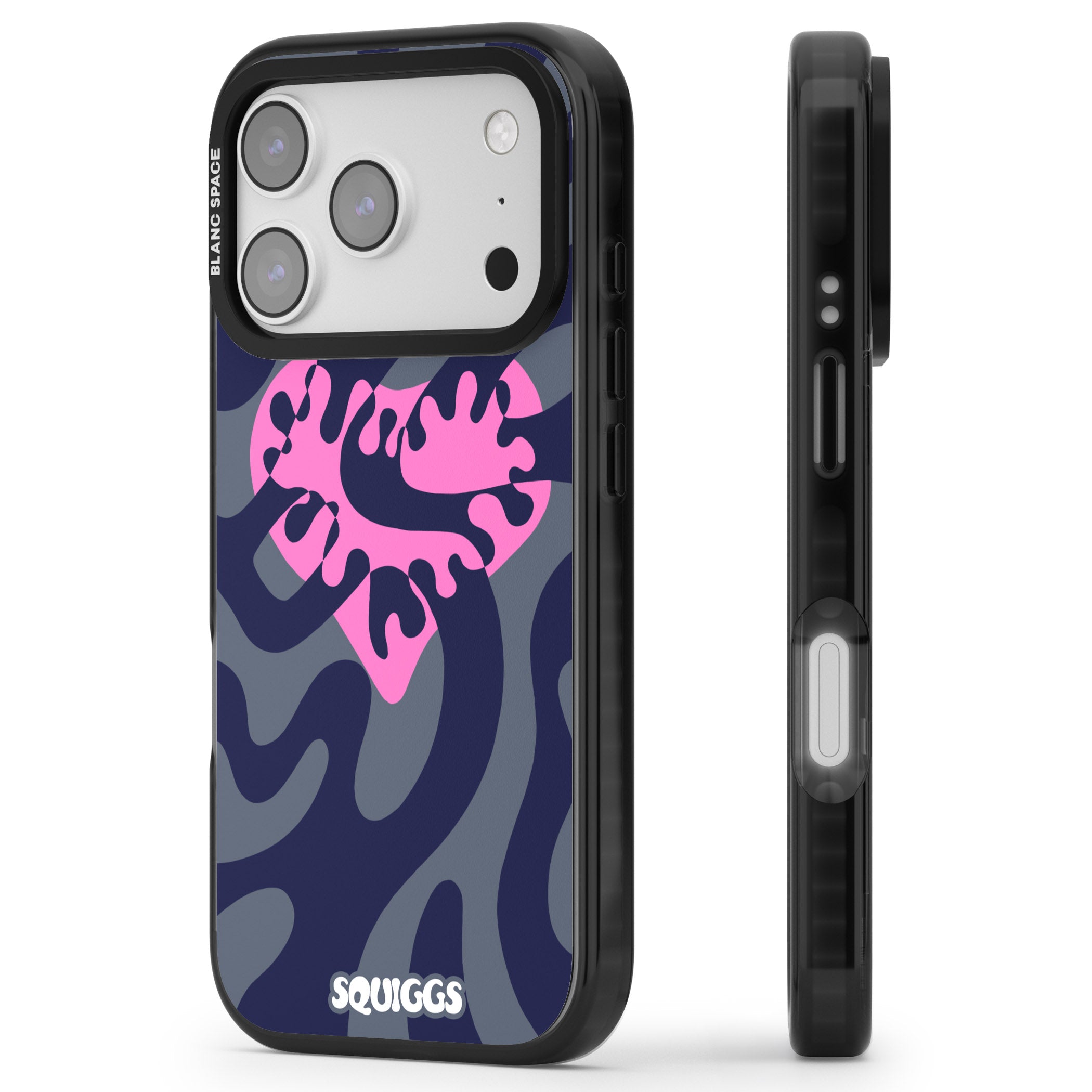 Abstract Heart iPhone 17 Pro Impact Black Phone Case Side Profile