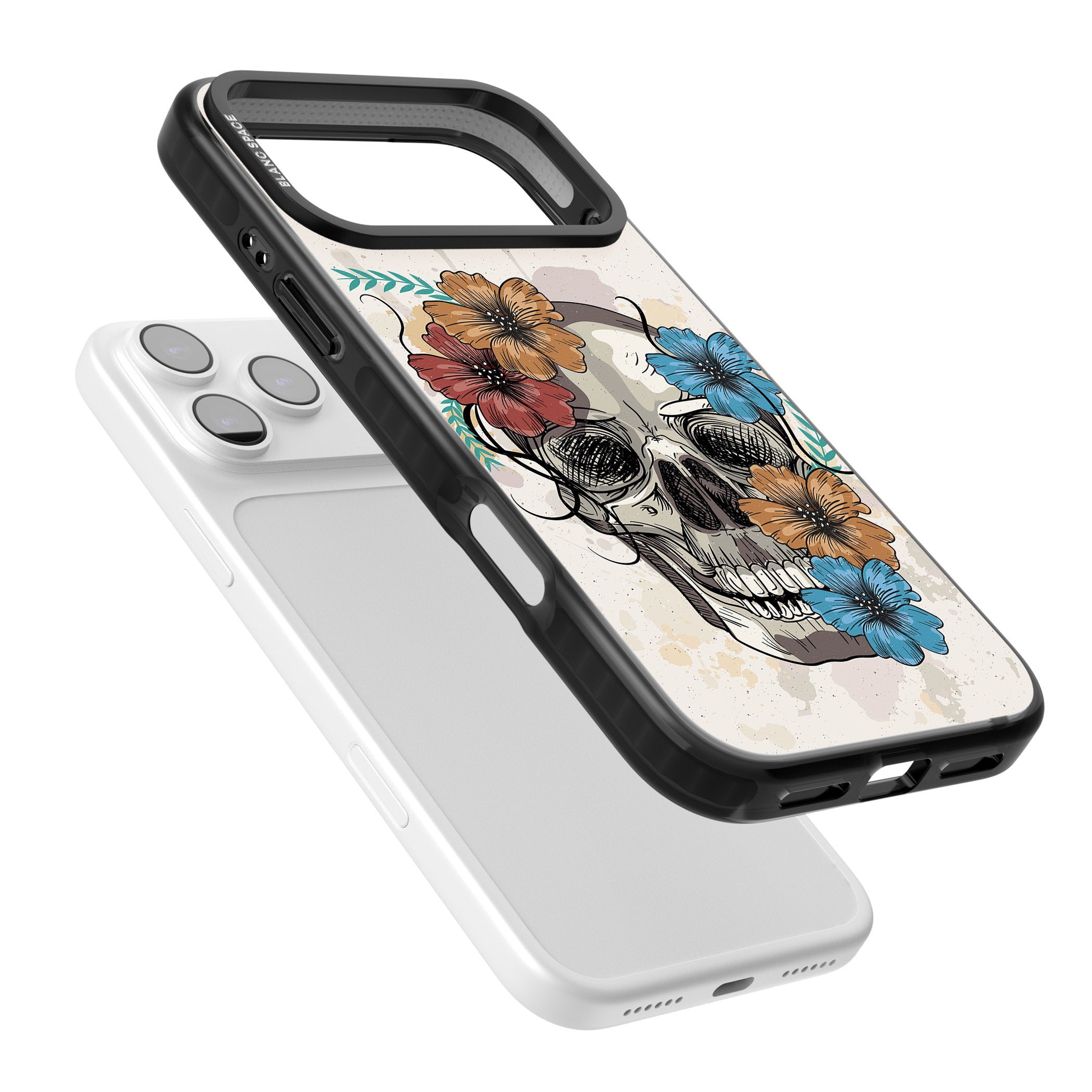 Sugar Skull Floral iPhone 17 Pro Impact Black Phone Case Colours