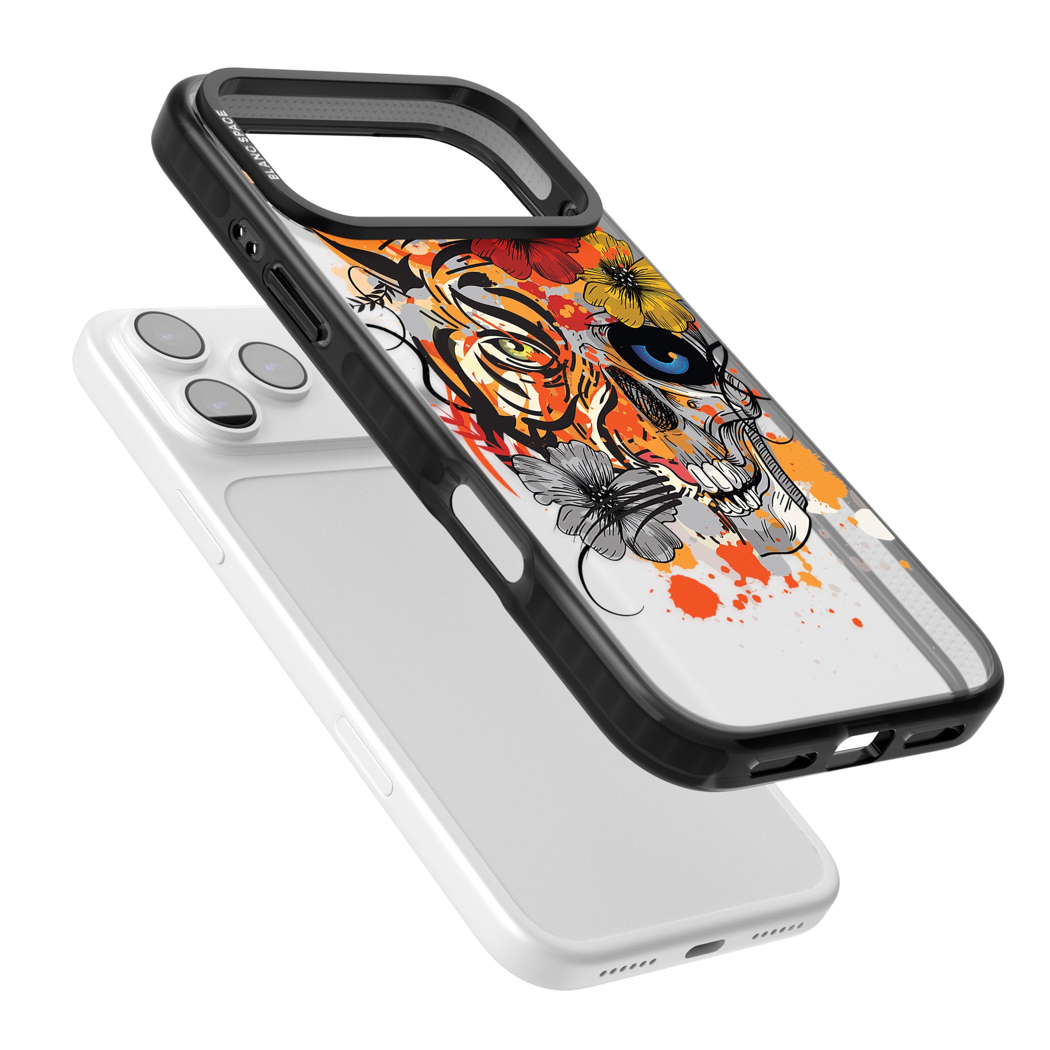 Sugar Skull Tiger Floral iPhone 17 Pro Impact Black Phone Case Colours