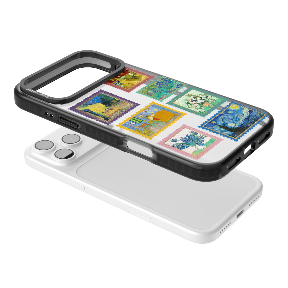 Coloured Vintage Art Stamps iPhone 17 Pro Max Impact Black Phone Case angled