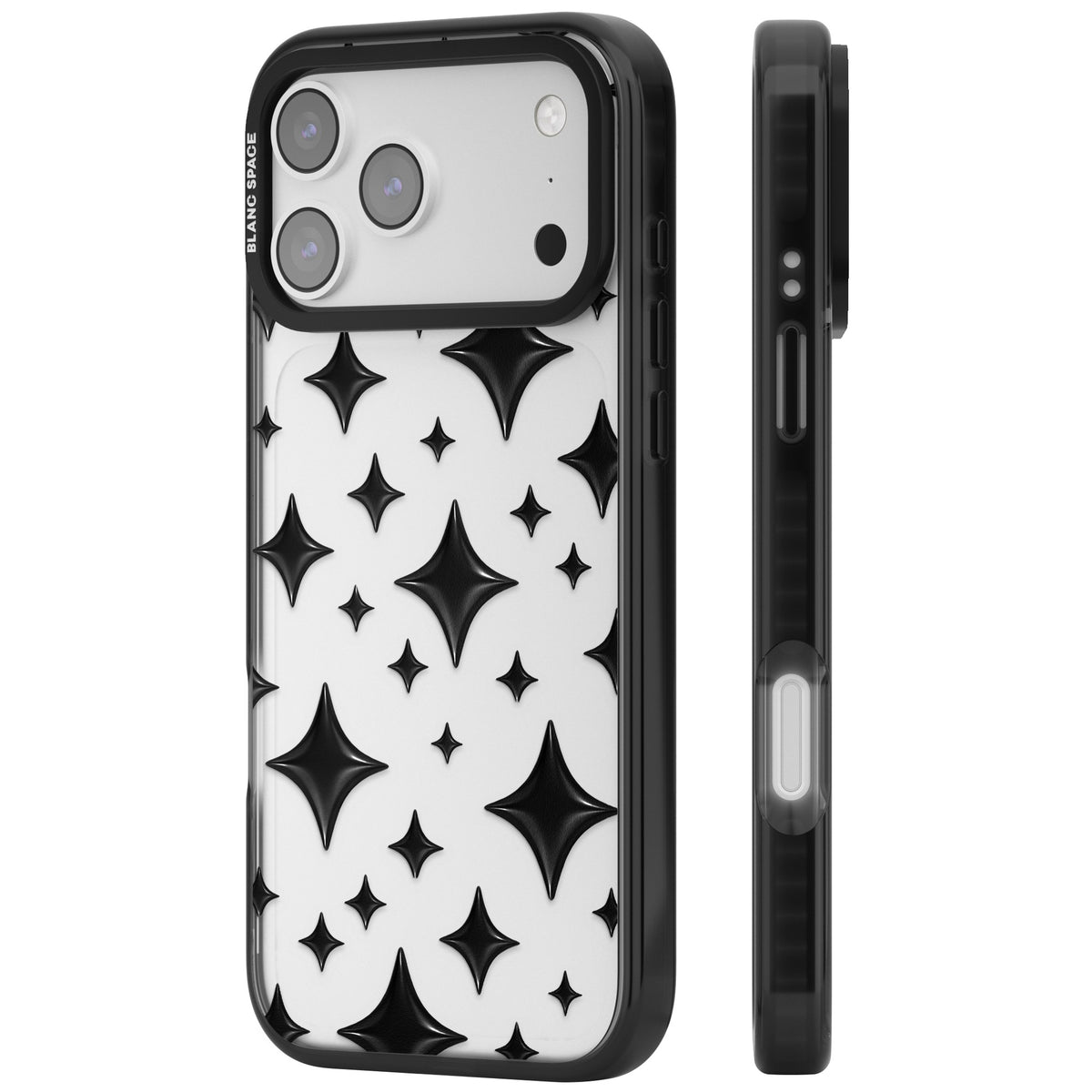 Black Puff Sparkle Pattern iPhone 17 Pro Max Impact Black Phone Case side