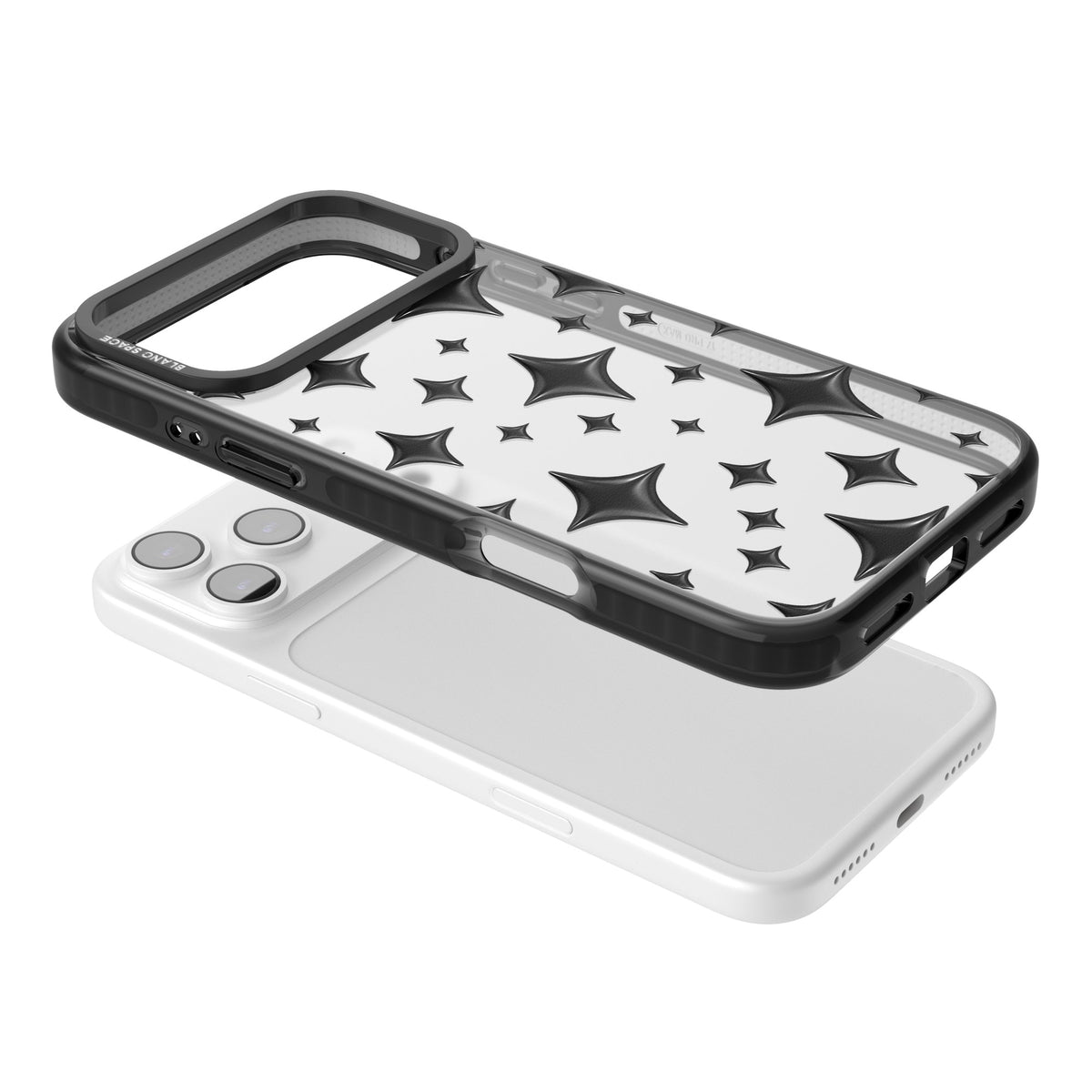 Black Puff Sparkle Pattern iPhone 17 Pro Max Impact Black Phone Case angled